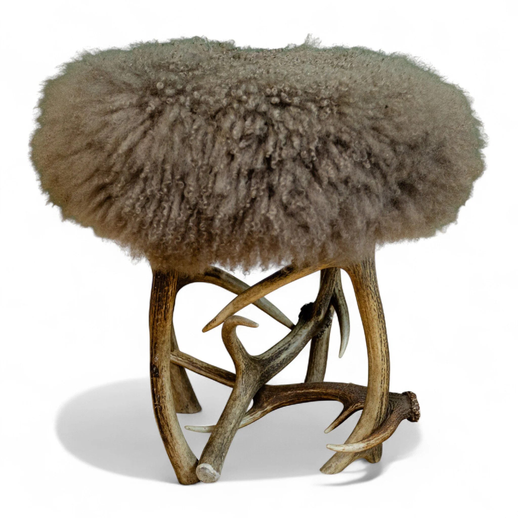 Deer Antler Stool with Merino Wool Cushion