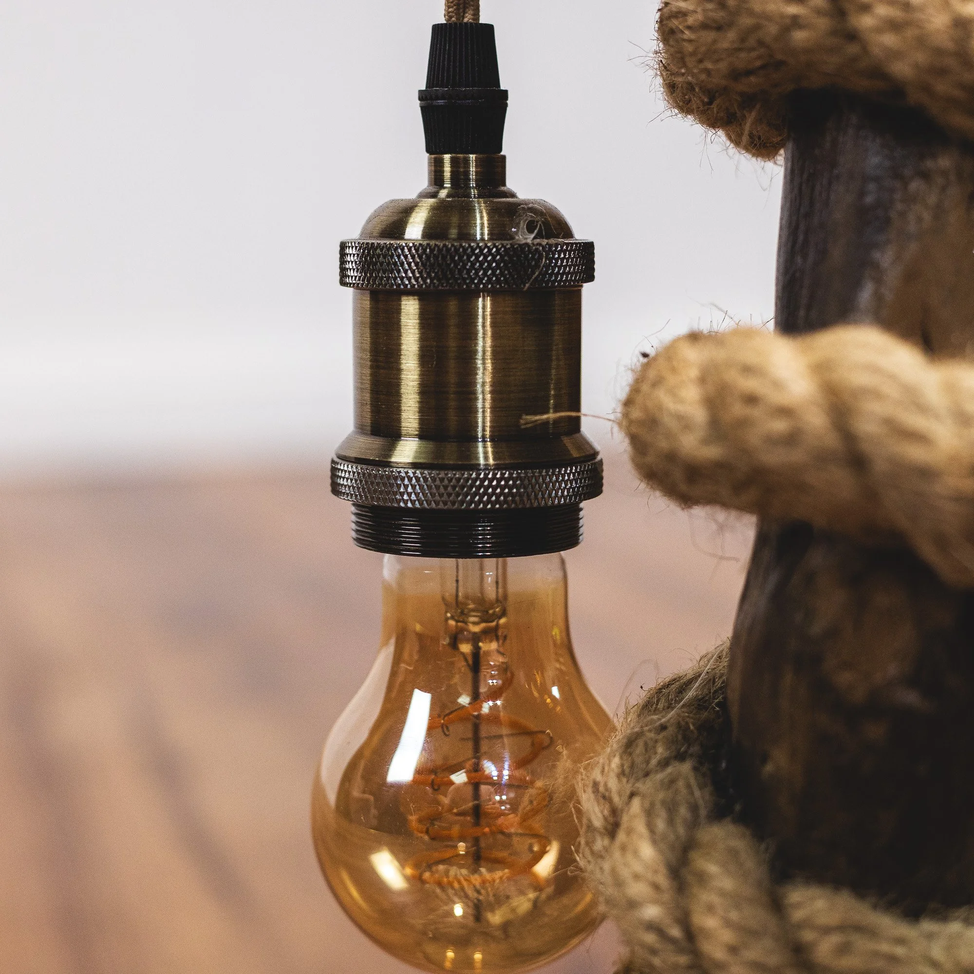 Handcrafted Natural Driftwood and Rope Twist Table Lamp – No. 2