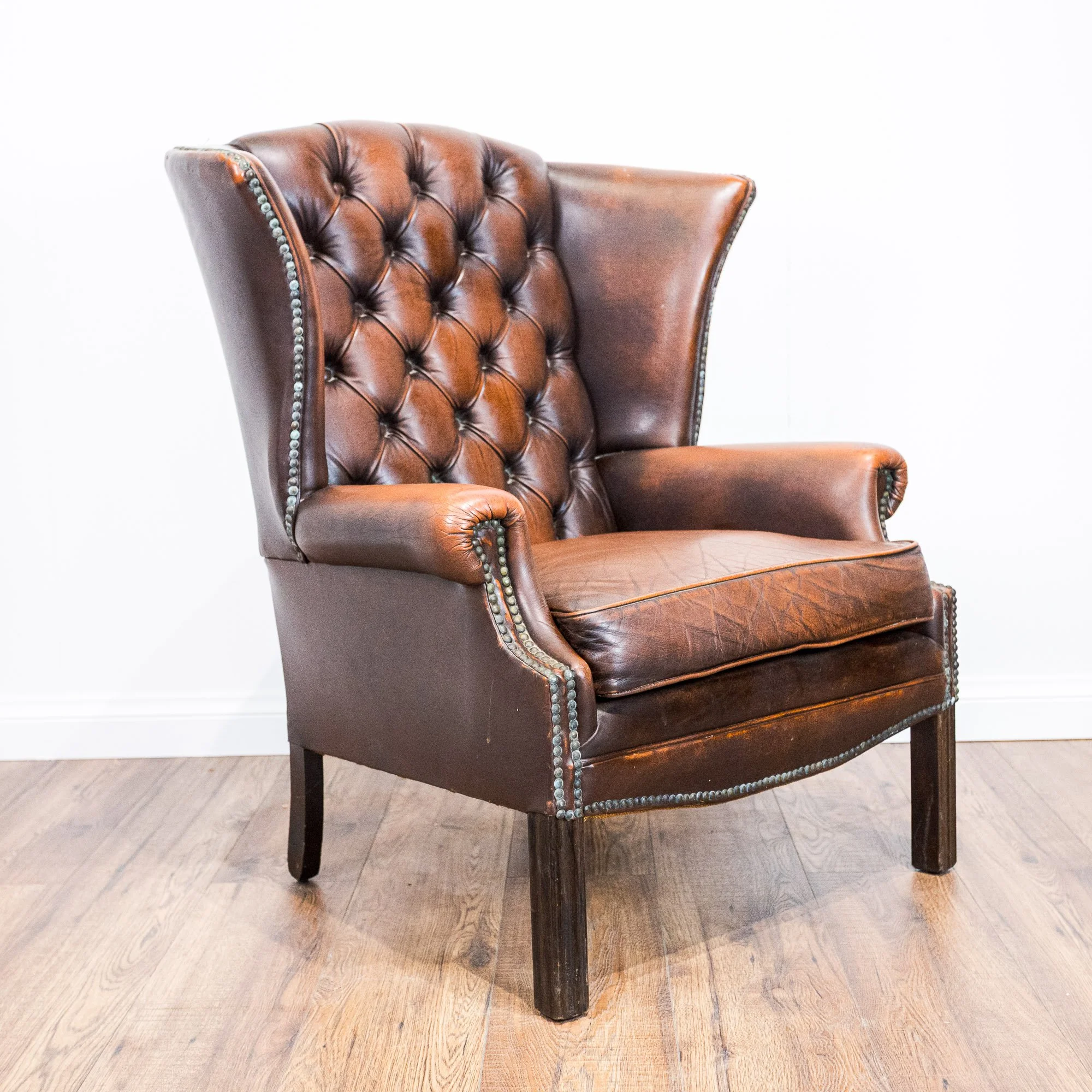 Brown Leather Chesterfield Wingback Armchair