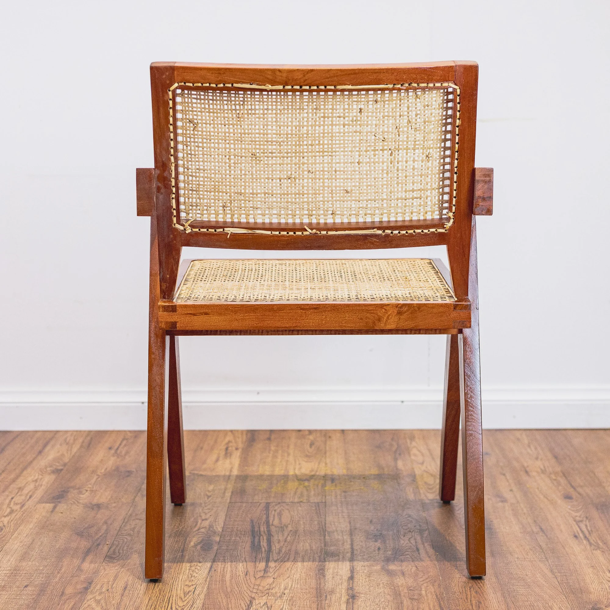 Pierre Jeanerette Style Teak and Cane Boomerang Chairs and Footstool-12.jpg