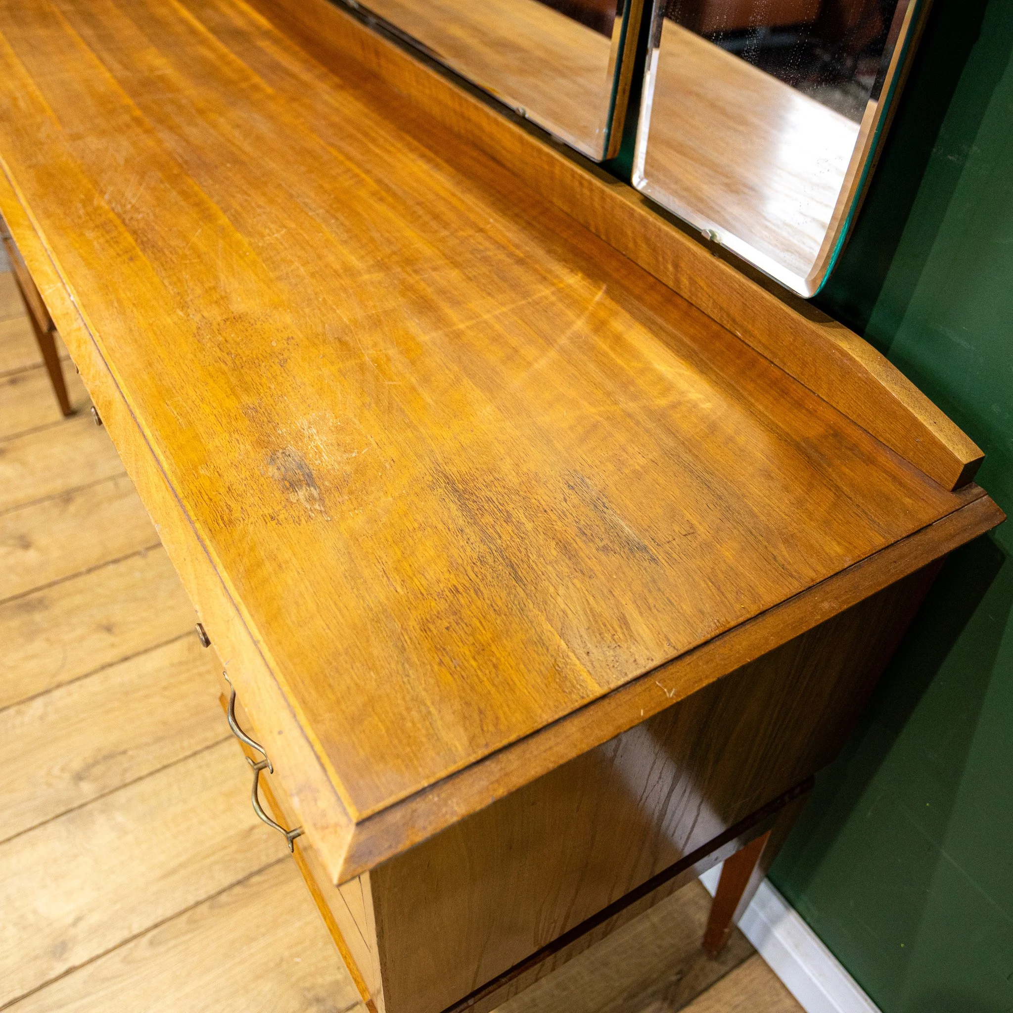 Alfred Cox Walnut Triple Mirror Dressing Table