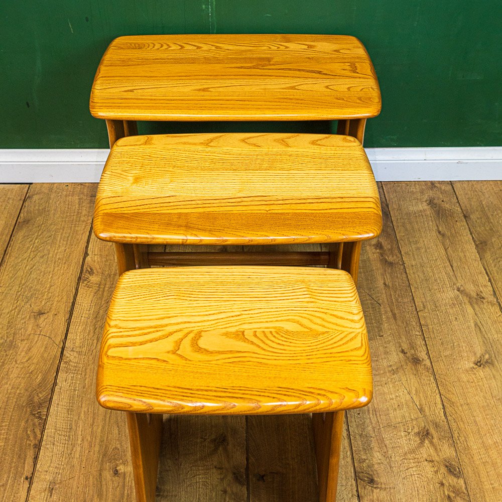Ercol Gold Label Blonde Elm Nest of 3 Tables