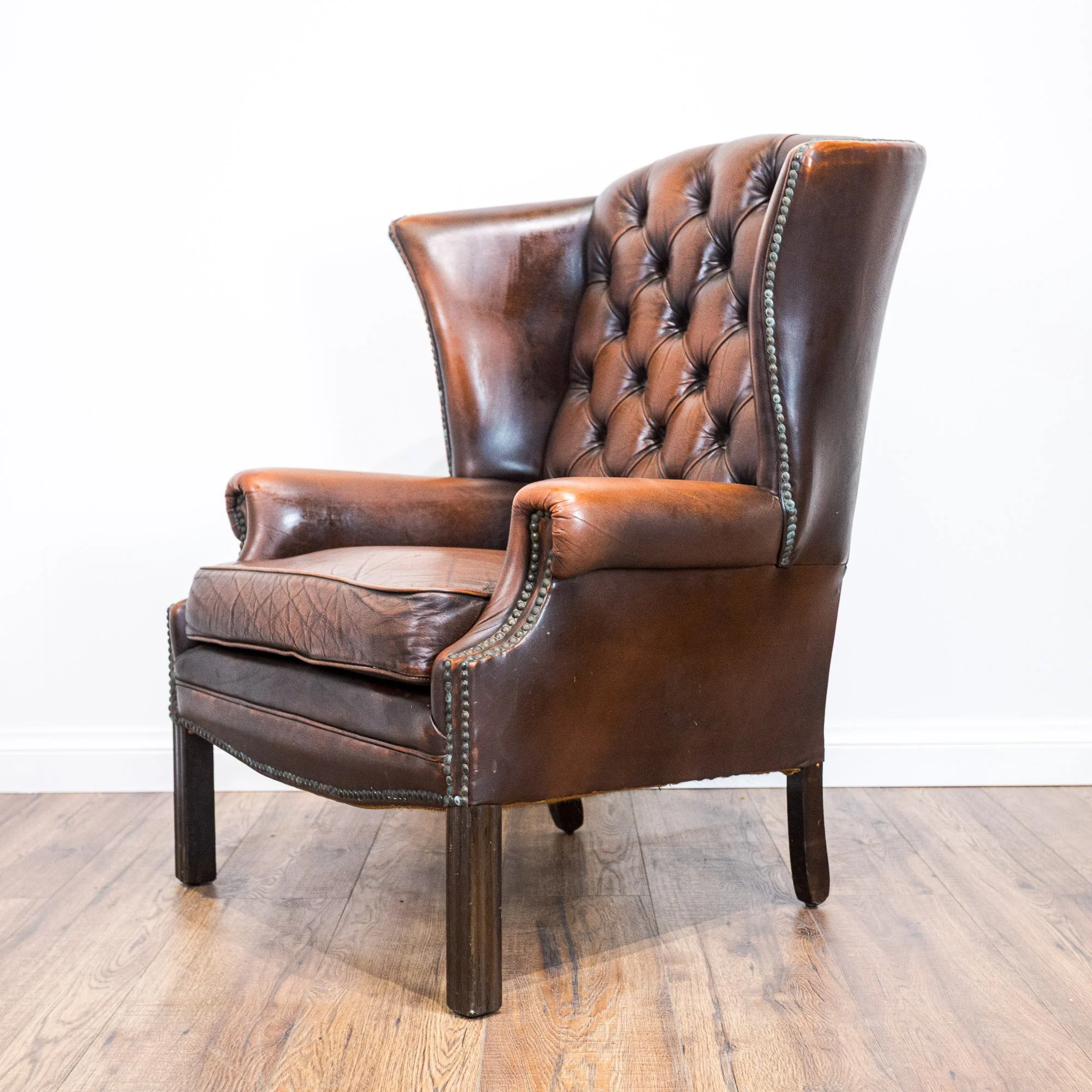 Brown Leather Chesterfield Wingback Armchair