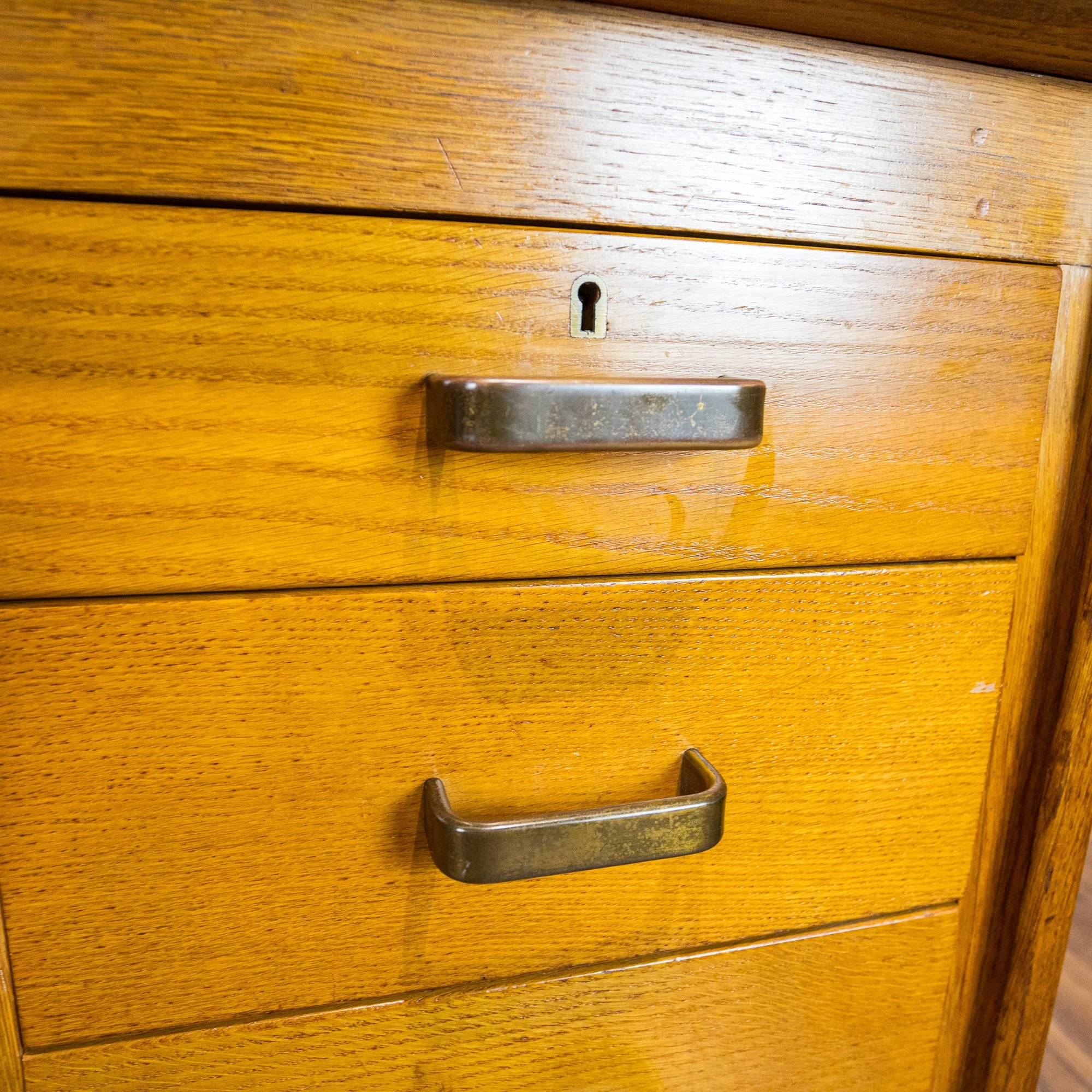 1950s Large Oak Office Pedestal Desk