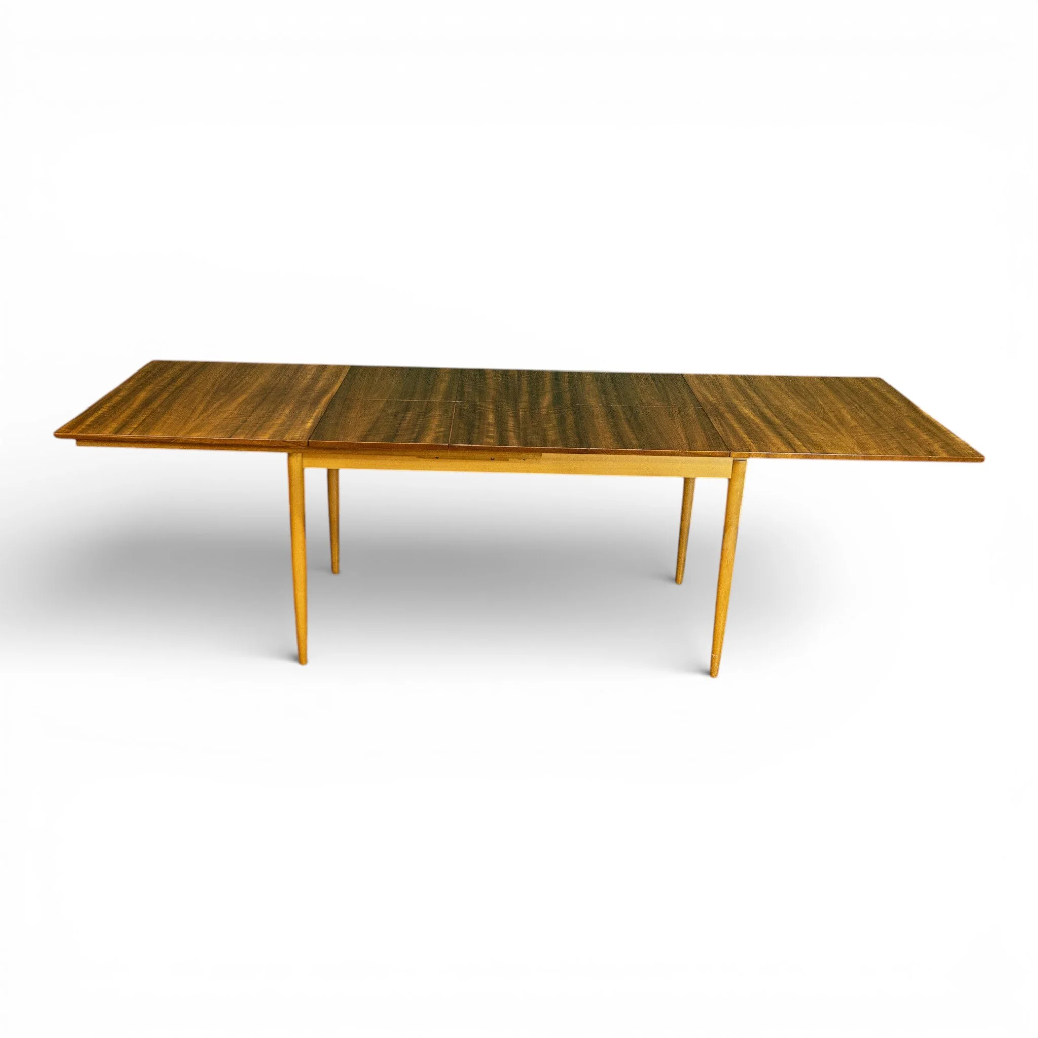 1960s Blonde Walnut Triple Folding Leaf Extending Dining Table