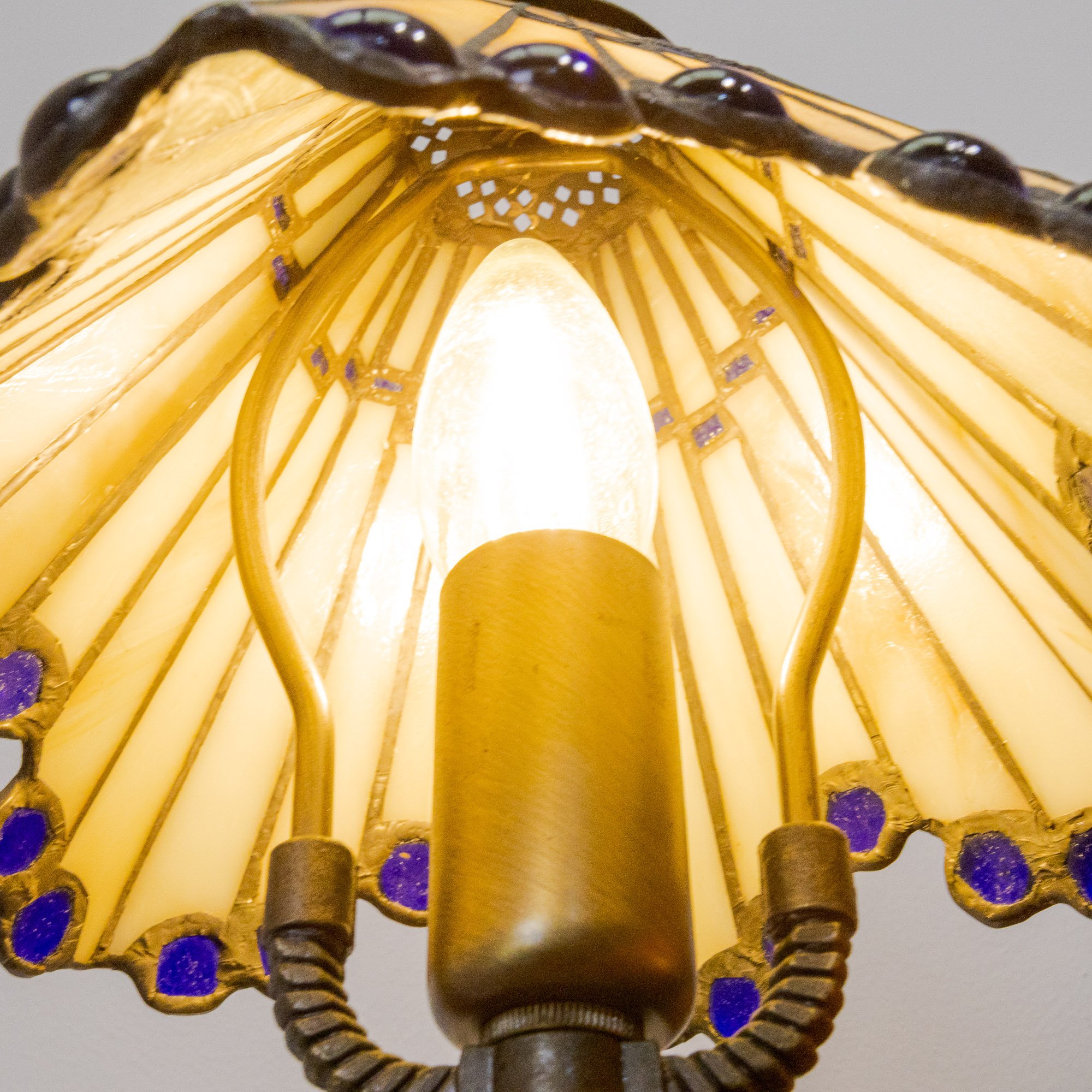 Pair of Tiffany Style Geometric Art Deco Table Lamps