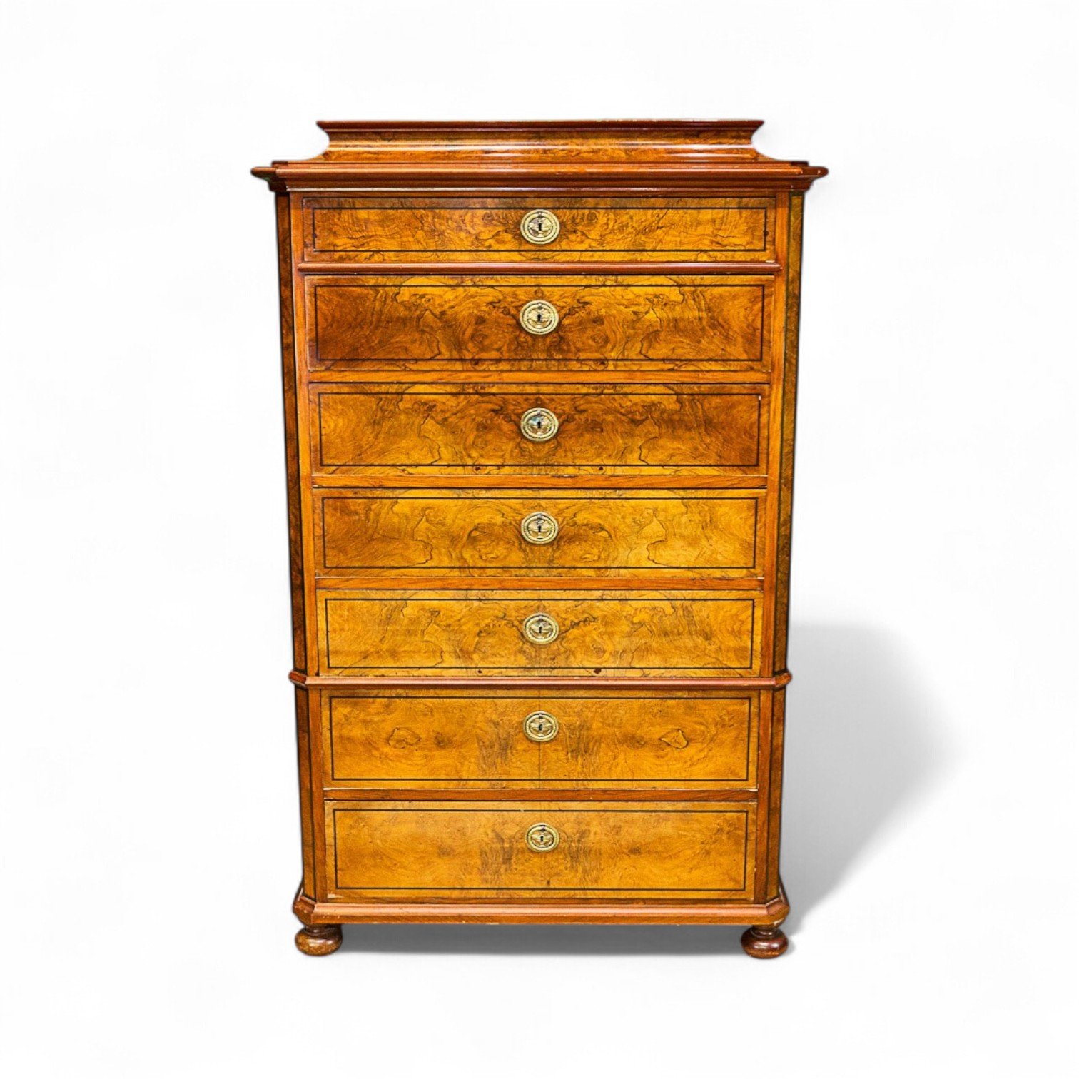French Burr Walnut Semainier Chest of 7 Drawers