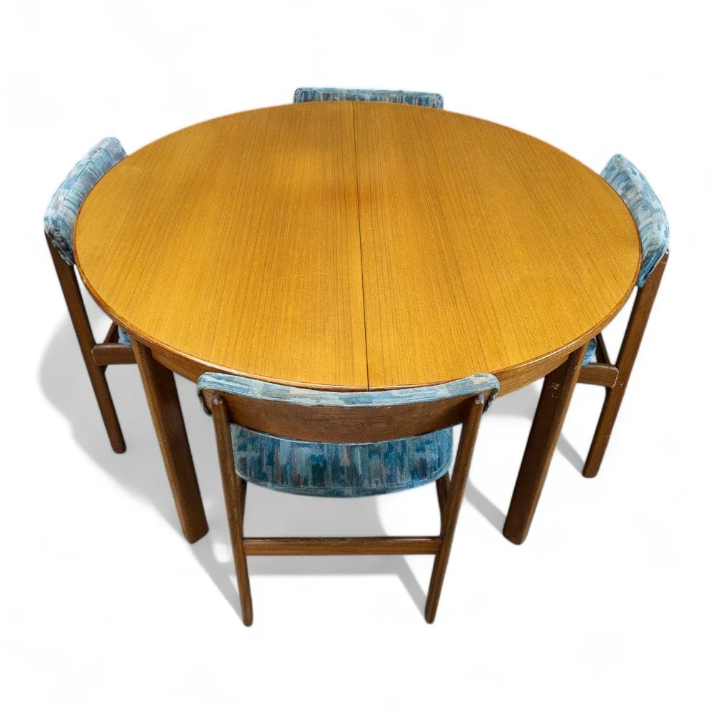 Mid-Century Teak Round Dining Table & 4 Chairs
