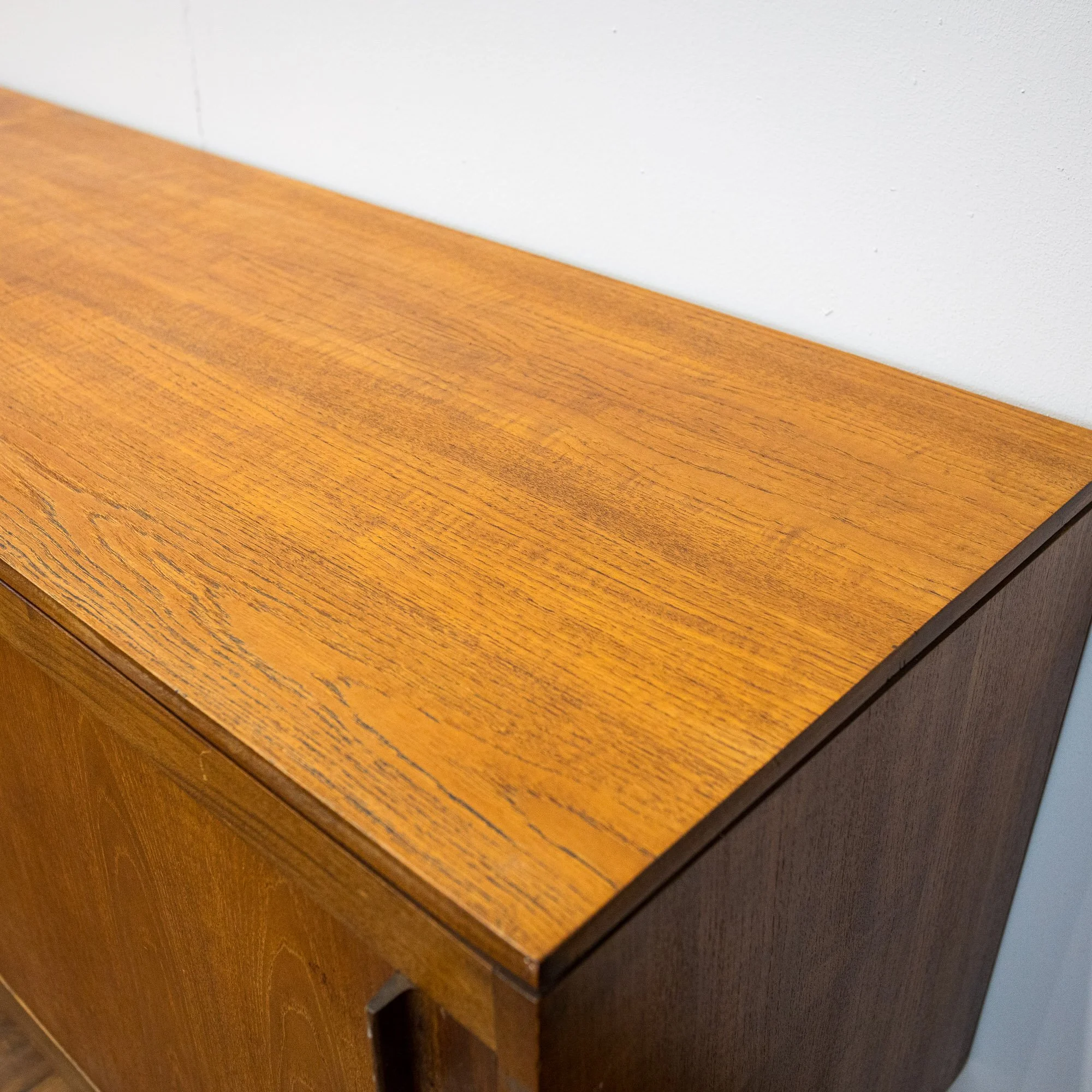 Archie Shine Long Teak Sliding Door Sideboard