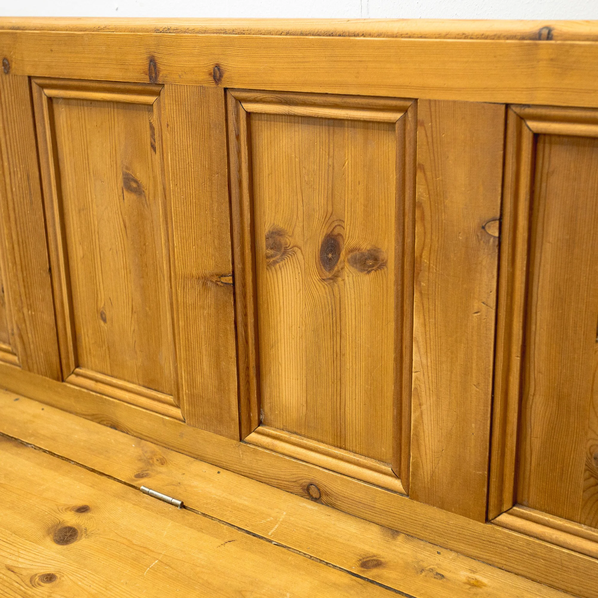 Carved Pine Monks Bench with Storage
