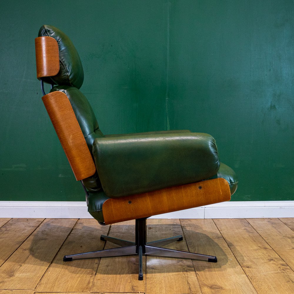 Guy Rogers 1950s Executive Swivel Teak & Leather Armchair