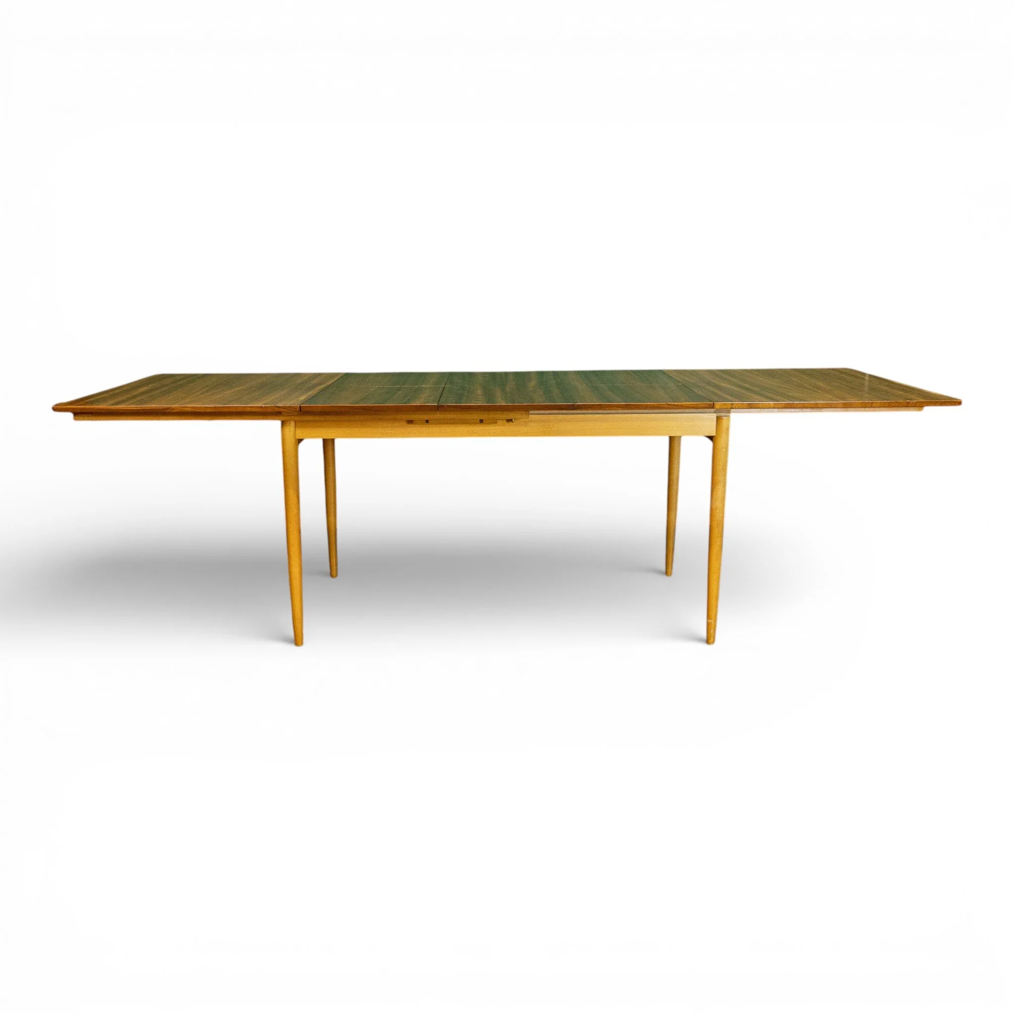 1960s Blonde Walnut Triple Folding Leaf Extending Dining Table