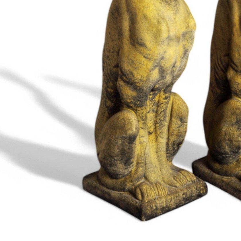 Pair of Small Greyhounds on Plinth Bases - English Stone