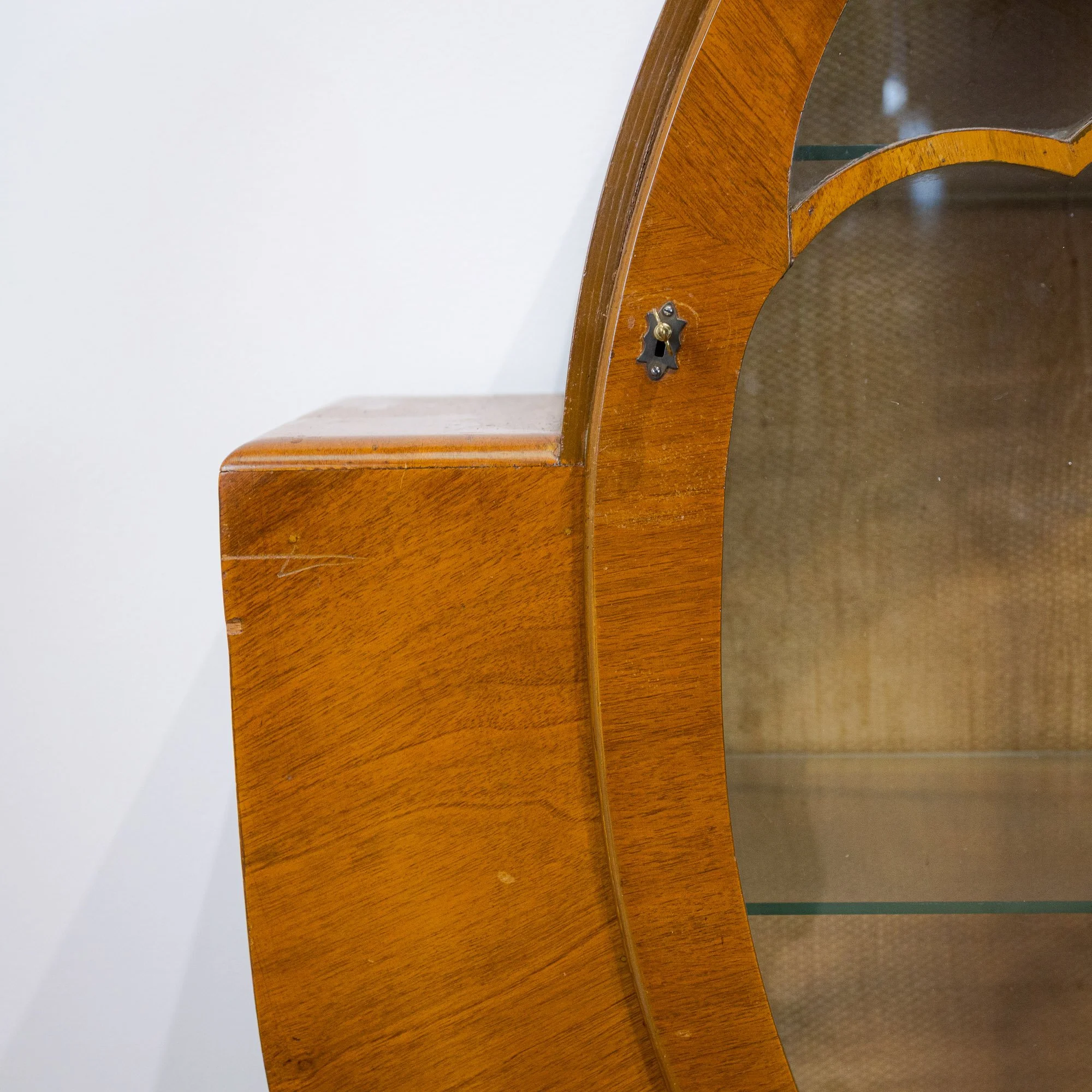 Art Deco Walnut Circular Shouldered Display Cabinet