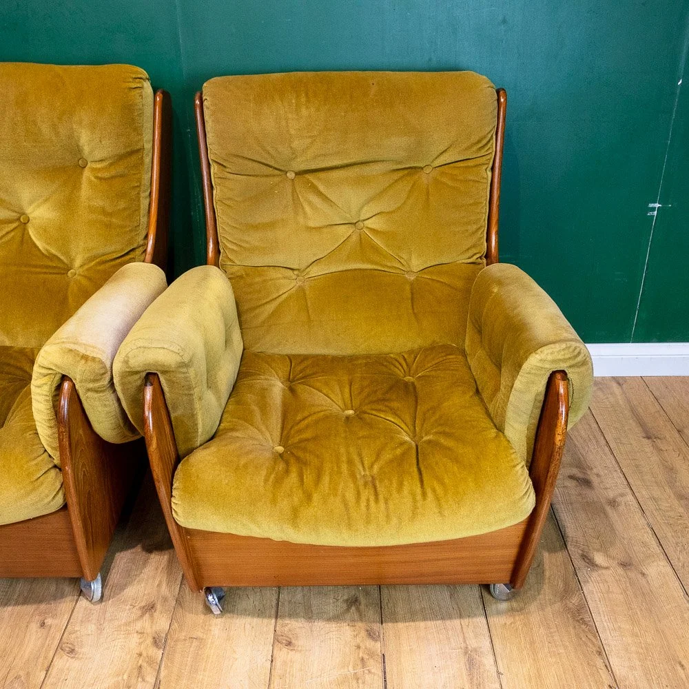 G Plan Saddle Sofa 3Pc Suite in Original Avocado Green