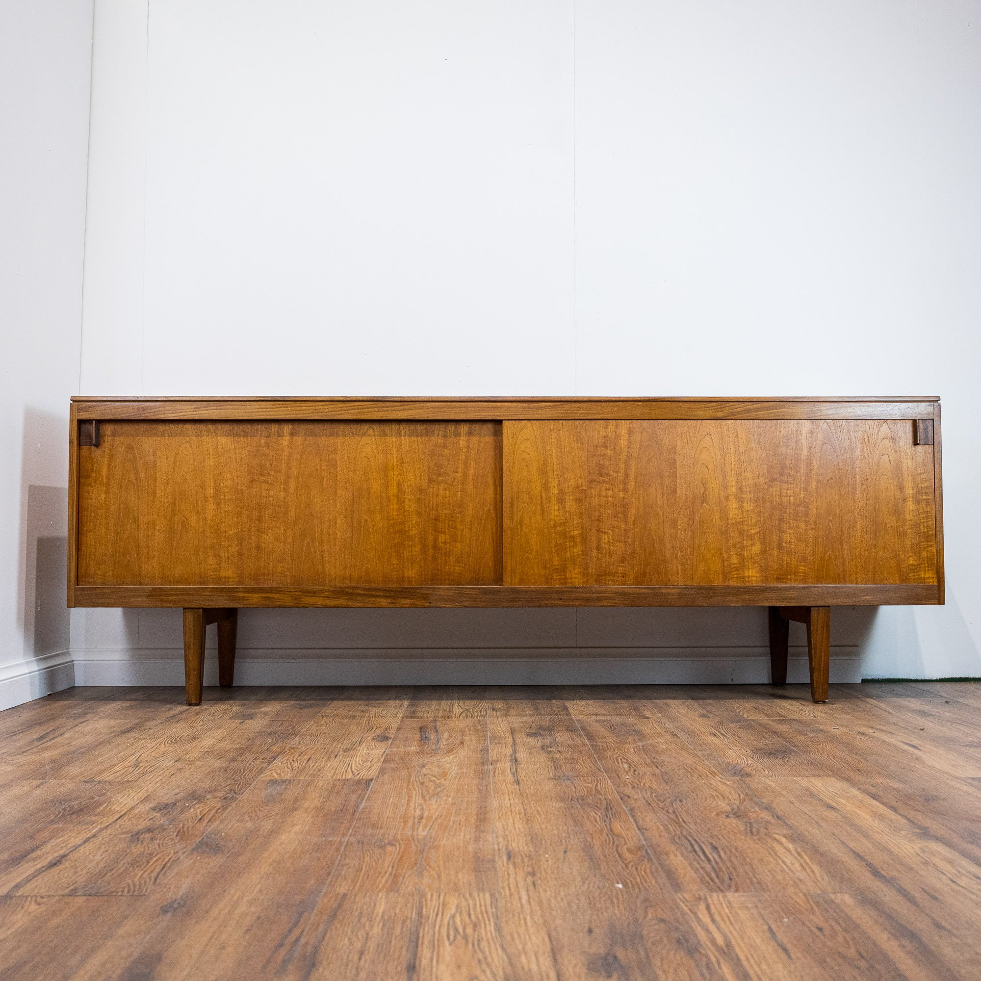 Archie Shine Long Teak Sliding Door Sideboard