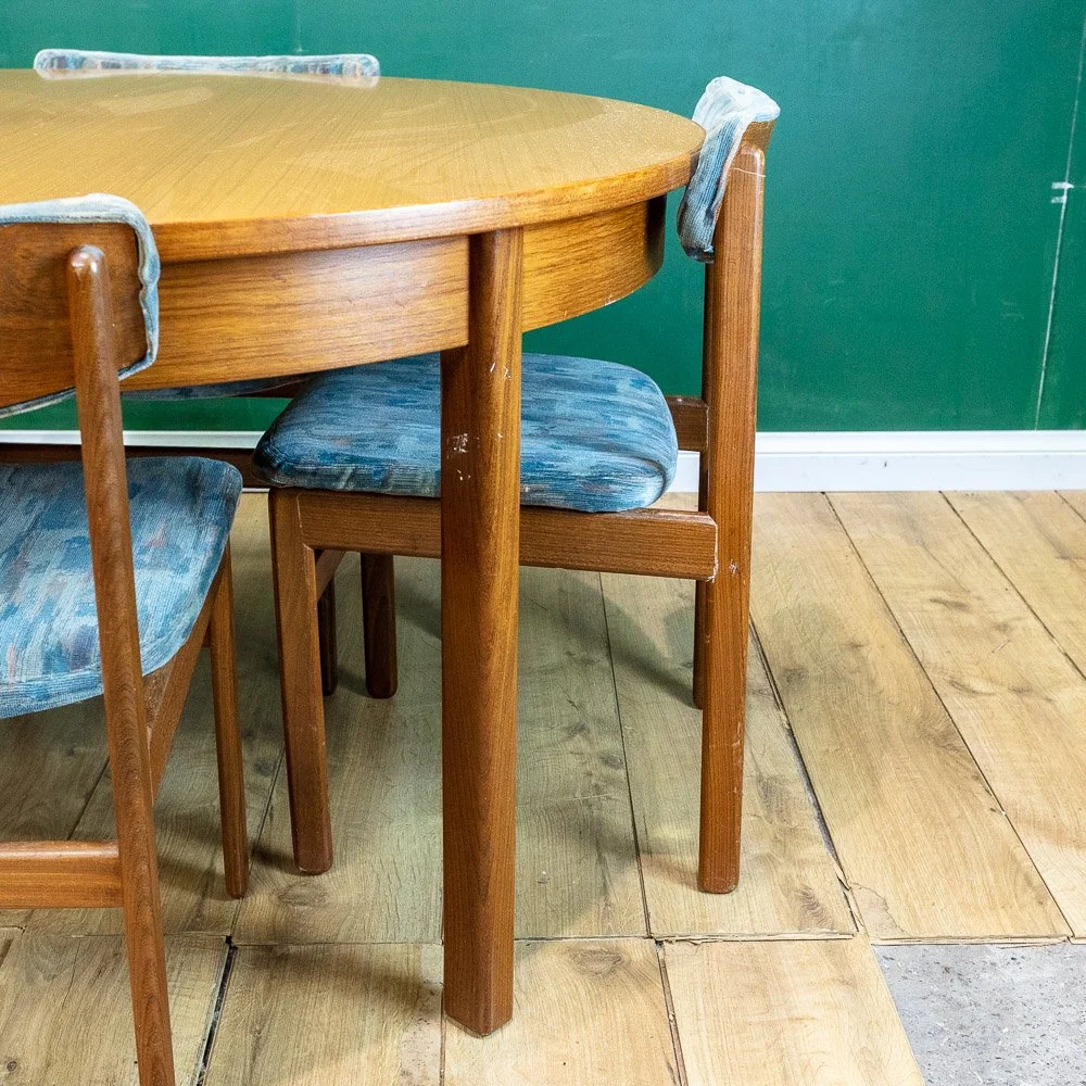 Mid-Century Teak Round Dining Table & 4 Chairs