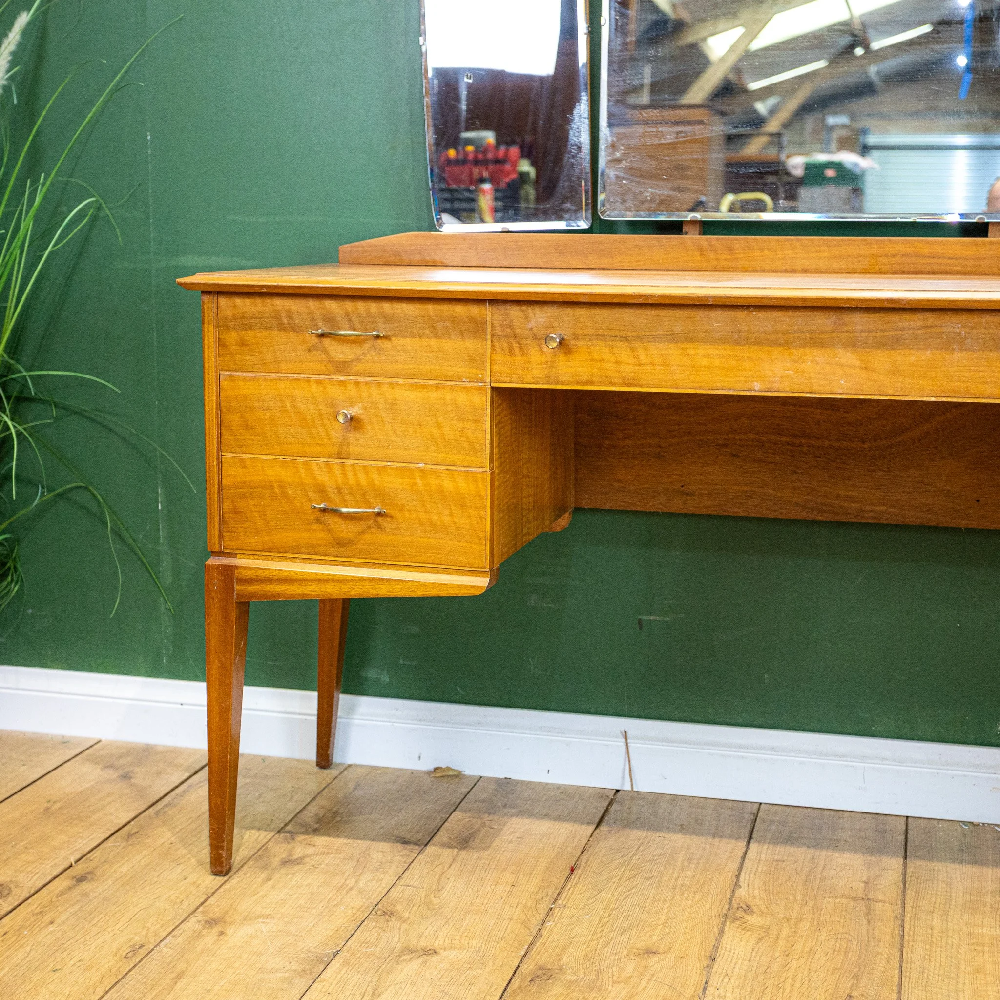 Alfred Cox Walnut Triple Mirror Dressing Table