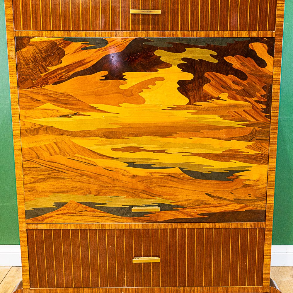 Art Deco Walnut Marquetry Media Cabinet
