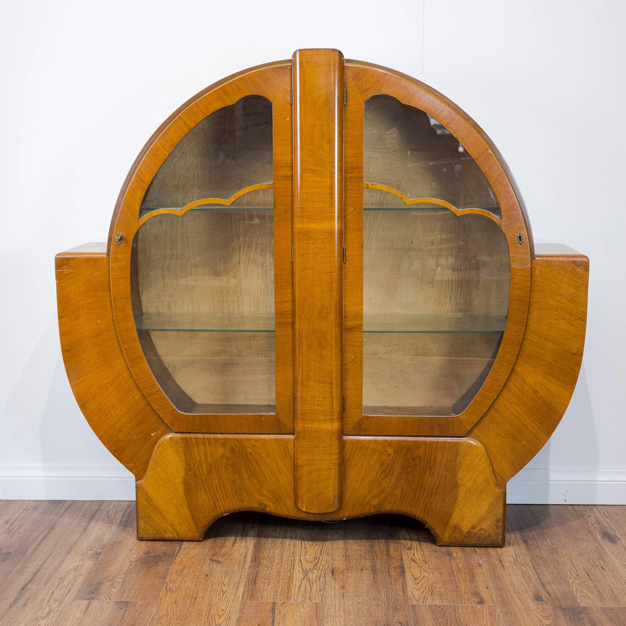 Art Deco Walnut Circular Shouldered Display Cabinet
