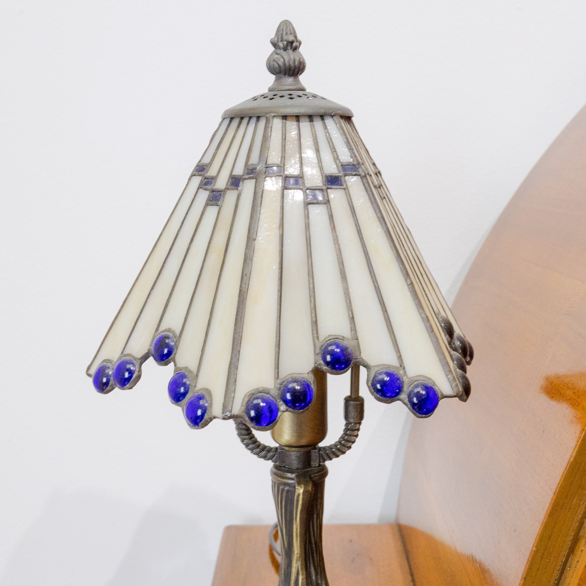 Pair of Tiffany Style Geometric Art Deco Table Lamps