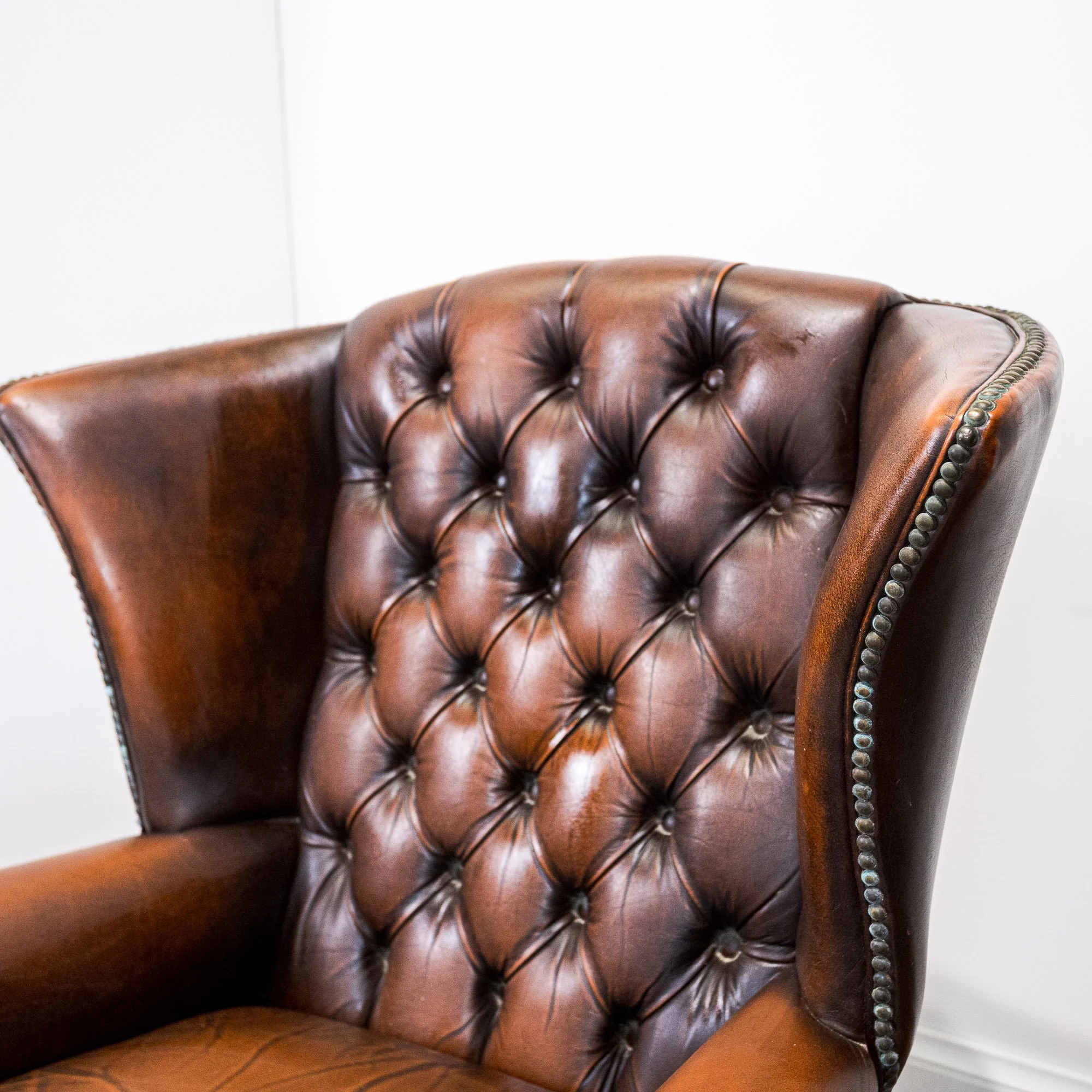 Brown Leather Chesterfield Wingback Armchair