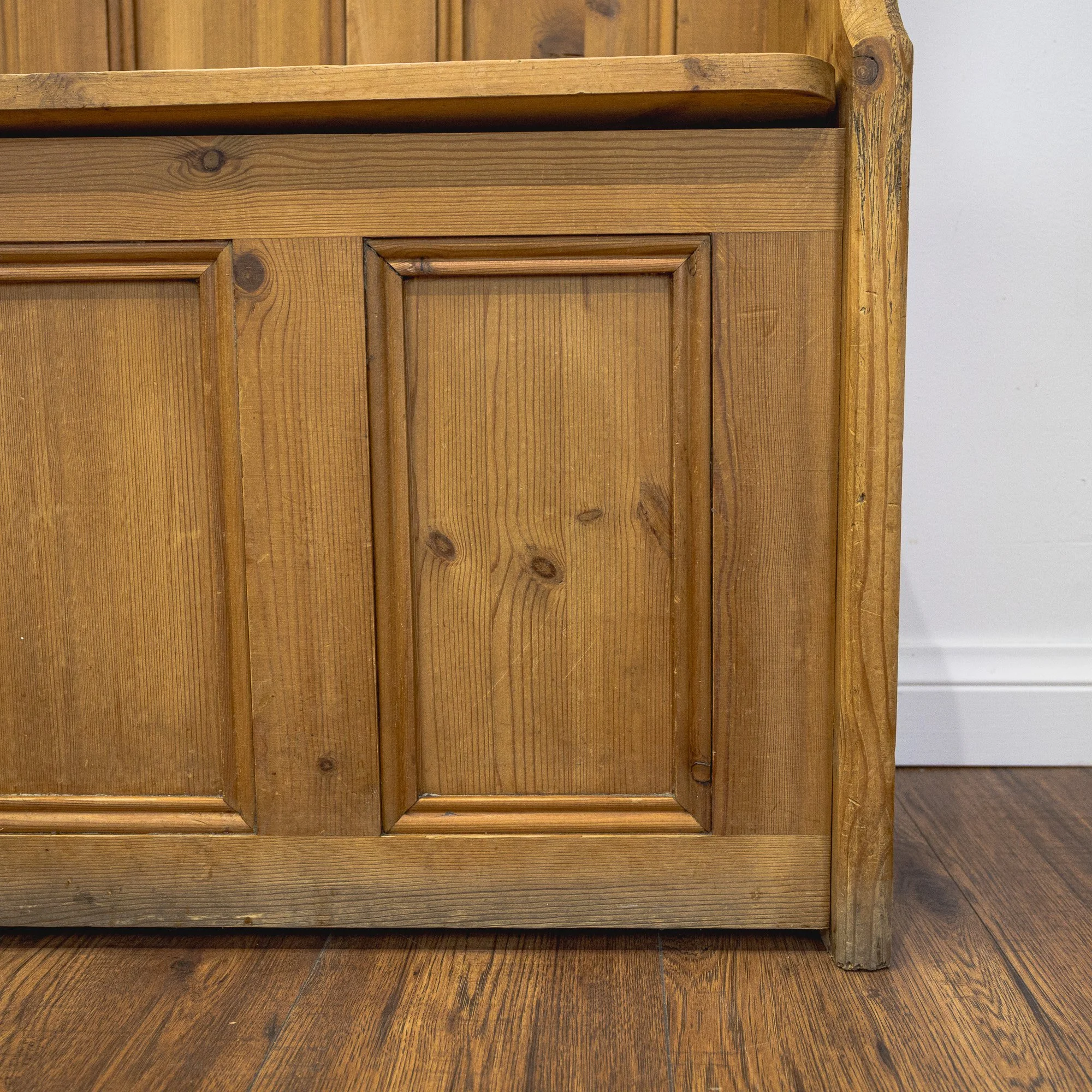 Carved Pine Monks Bench with Storage