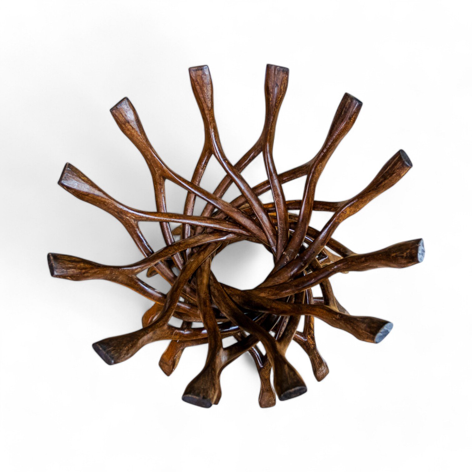 African Hardwood Glass Top 12 Division Root Side Table