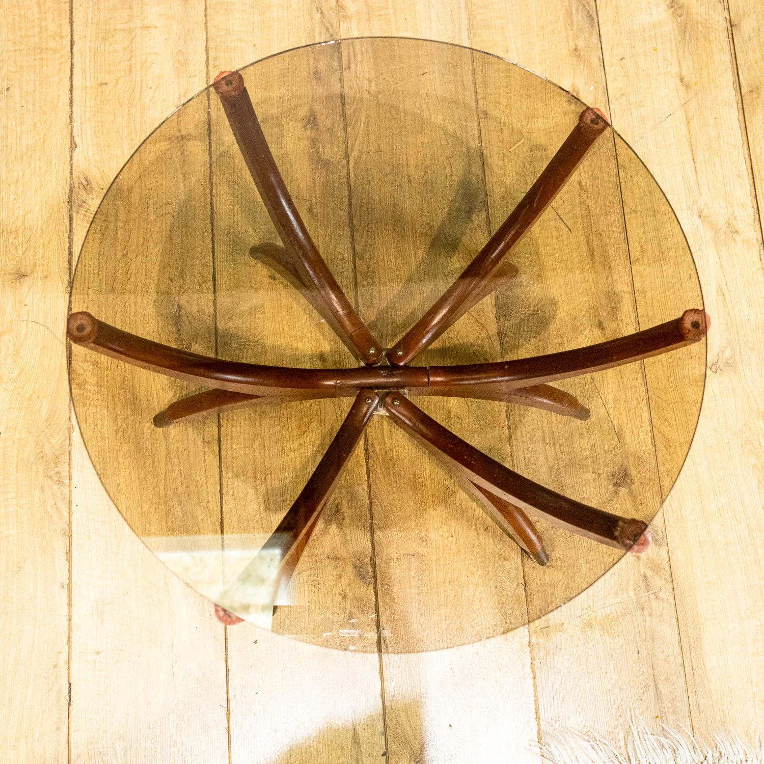 Vintage Teak and Smoked Glass Spider Coffee Table