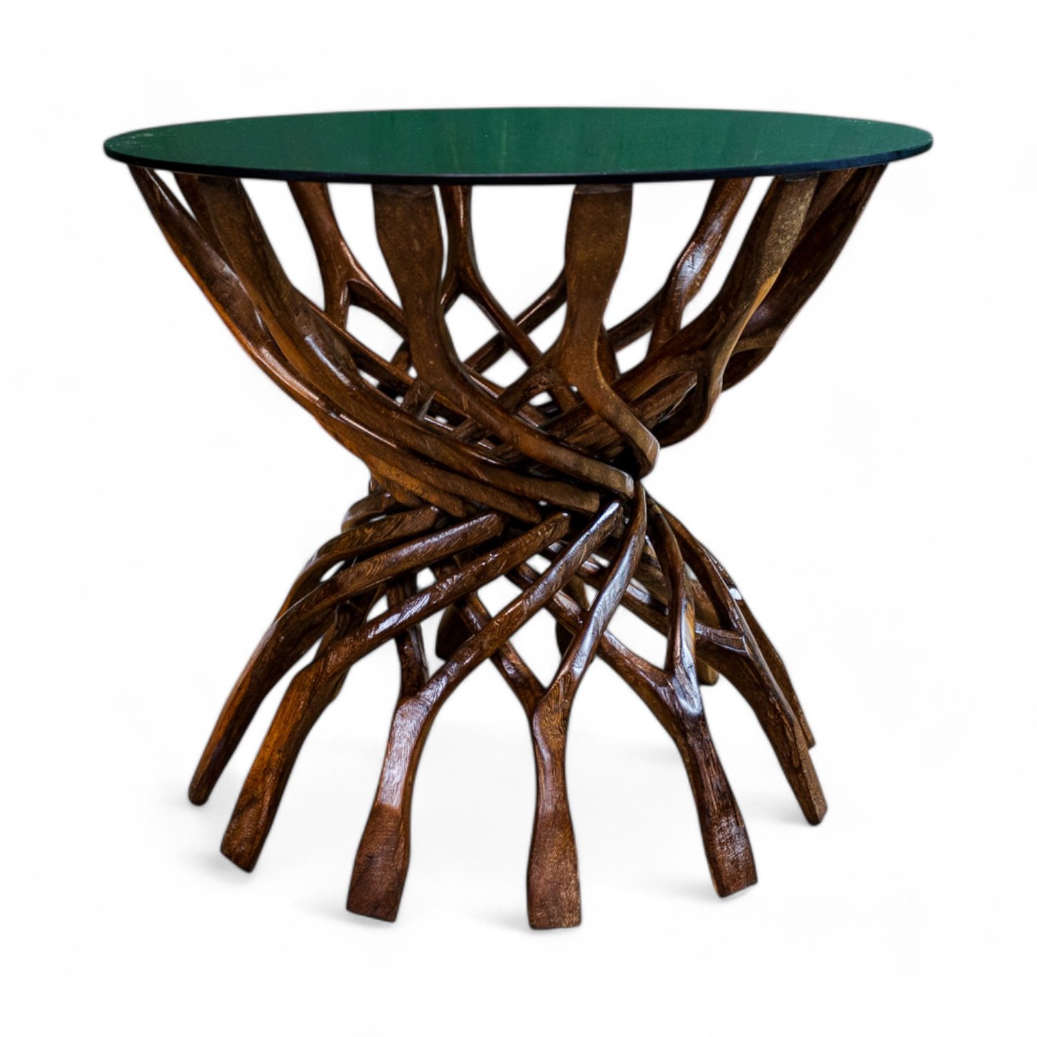 African Hardwood Glass Top 12 Division Root Side Table