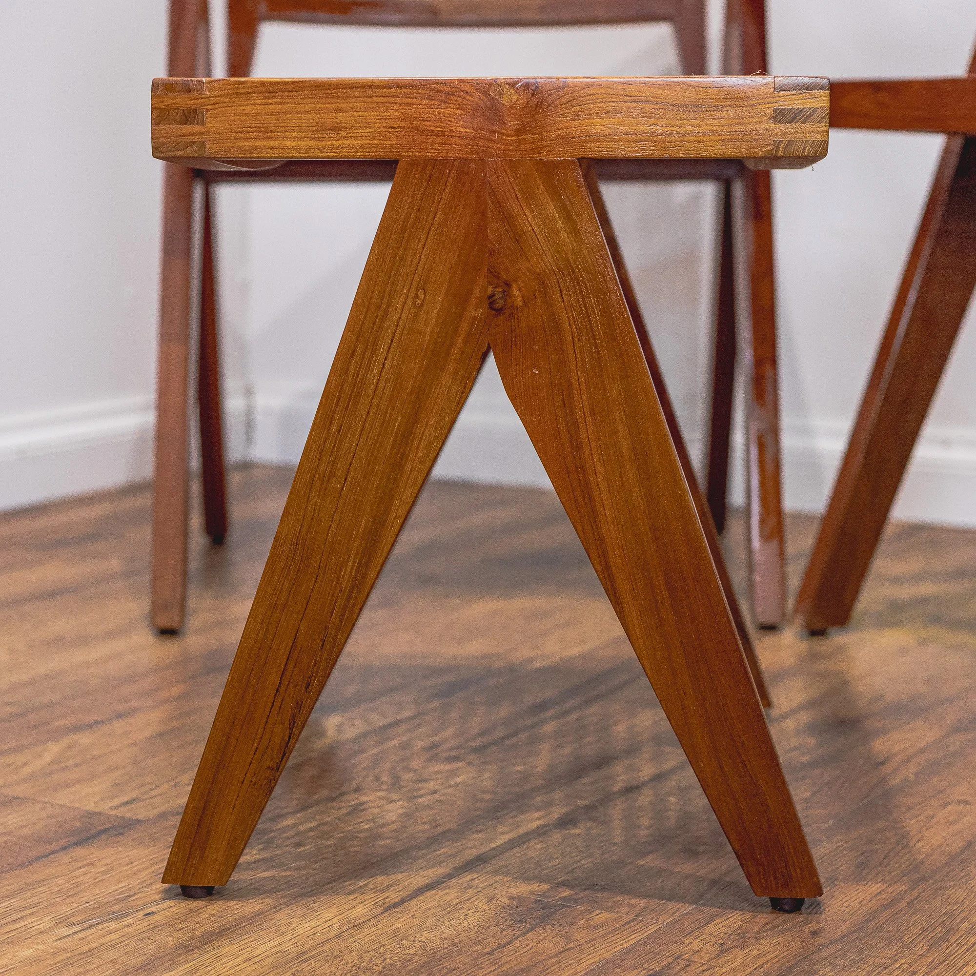 Pierre Jeanerette Style Teak and Cane Boomerang Chairs and Footstool-4.jpg