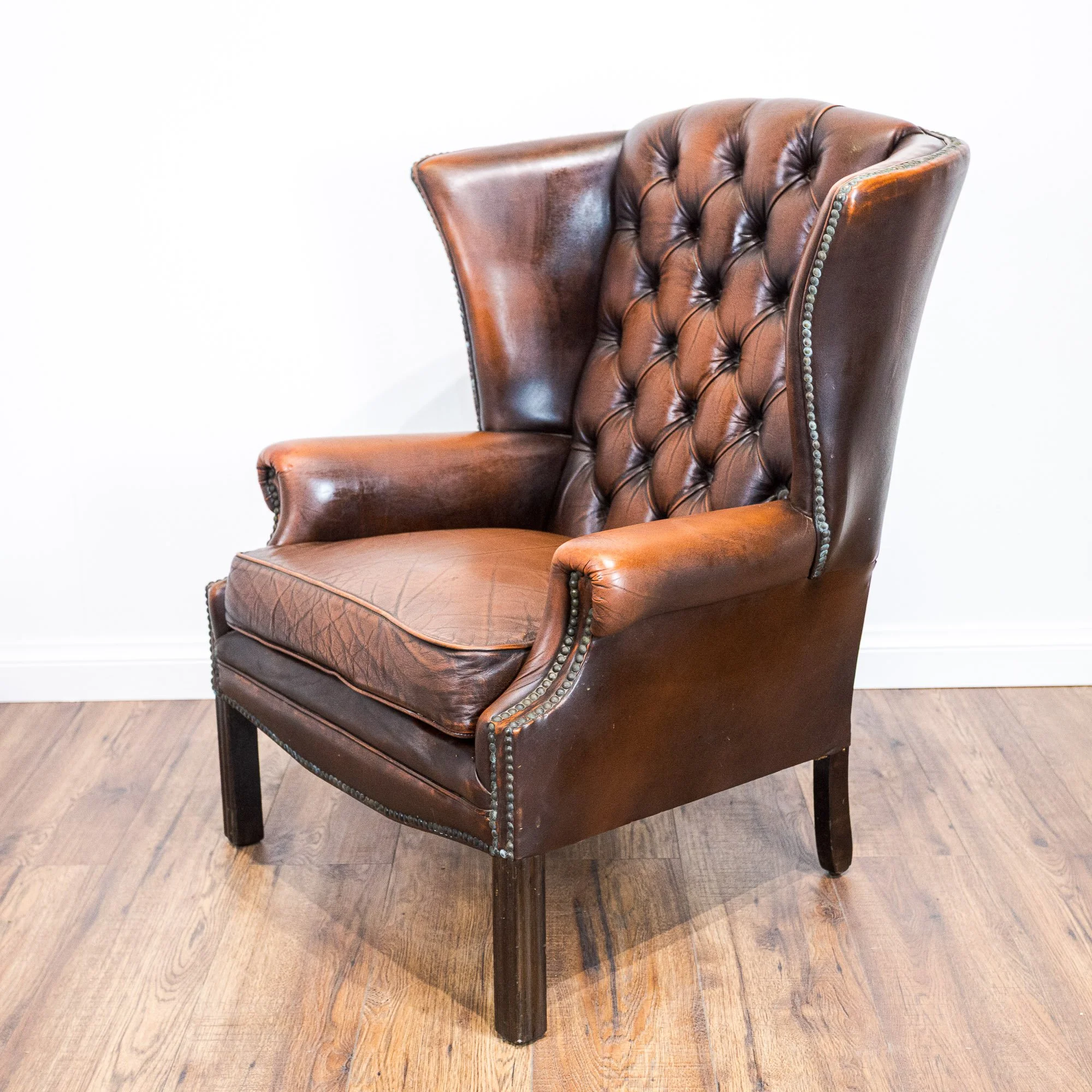 Brown Leather Chesterfield Wingback Armchair