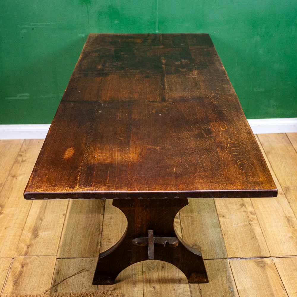 Nigel/Rupert Griffiths Carved Oak Dining Table & 6 Leather Chairs