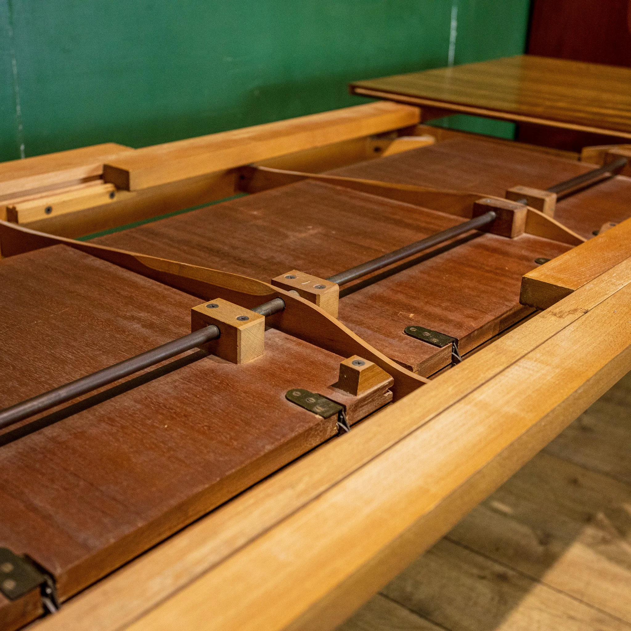 1960s Blonde Walnut Triple Folding Leaf Extending Dining Table
