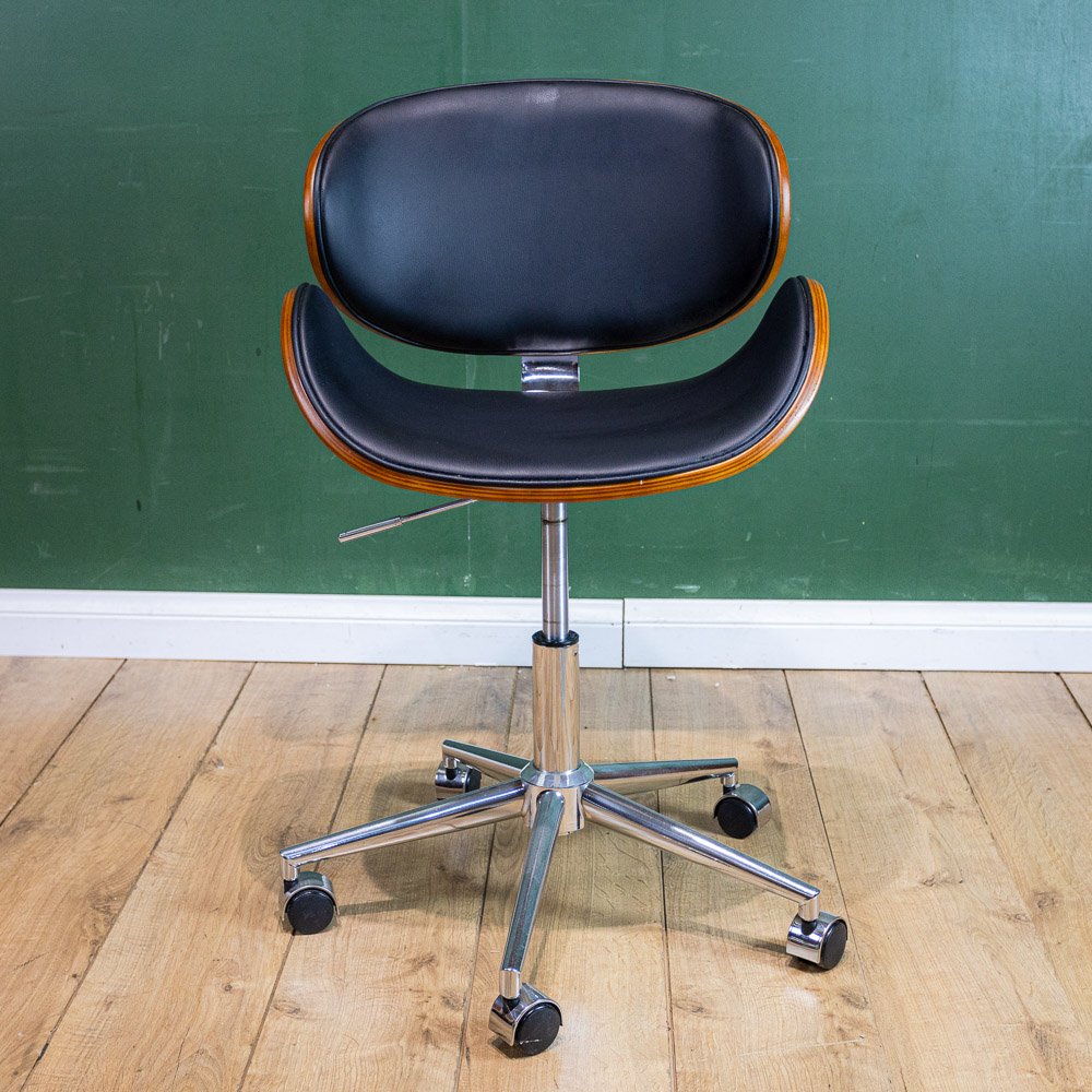 Eames Style Bentwood Teak & Chrome Office Chair