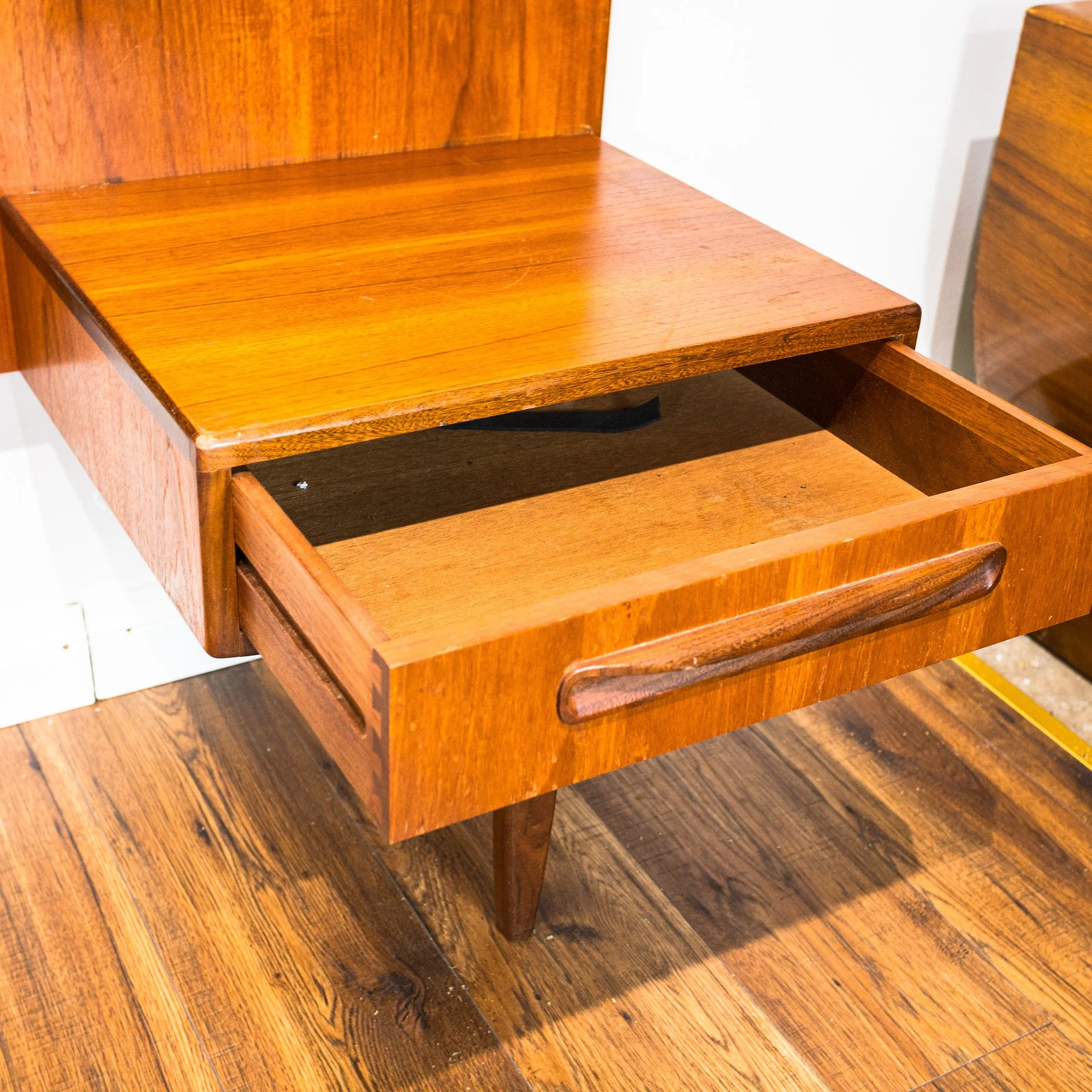 G Plan Fresco Teak Double Button Back Headboard with Floating Bedside Cabinets by V. B. Wilkins