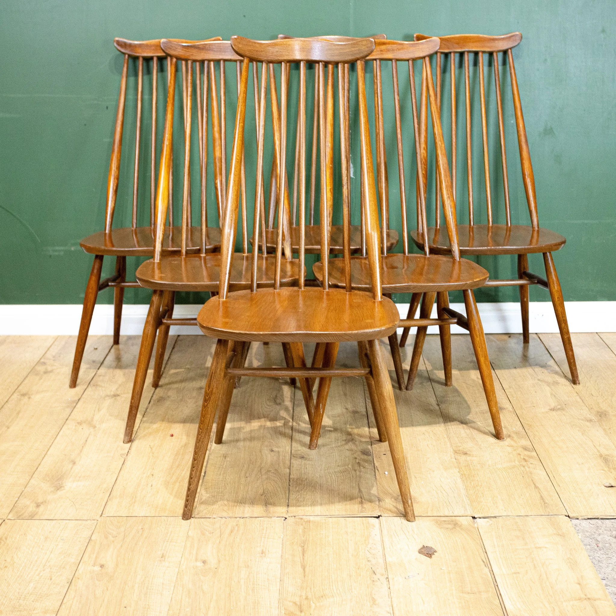 Ercol Blue Label Elm Goldsmith Chairs x6