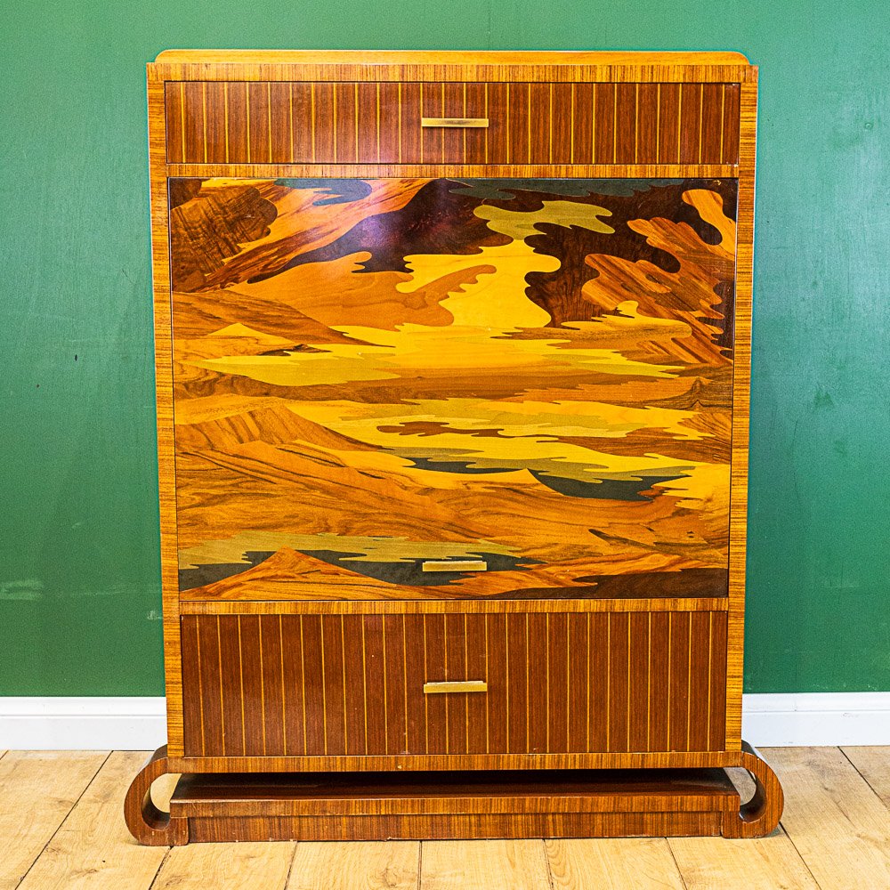 Art Deco Walnut Marquetry Media Cabinet