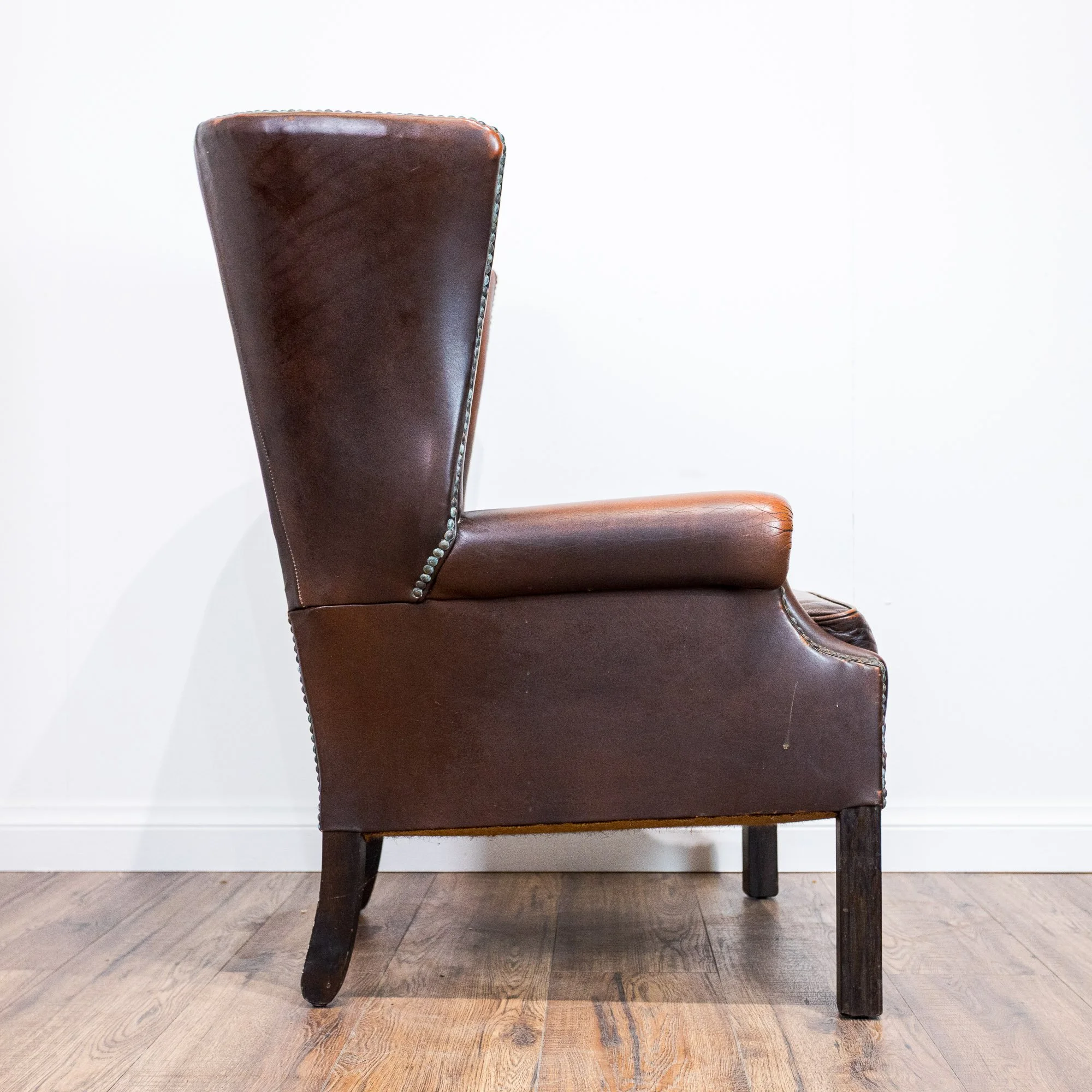 Brown Leather Chesterfield Wingback Armchair