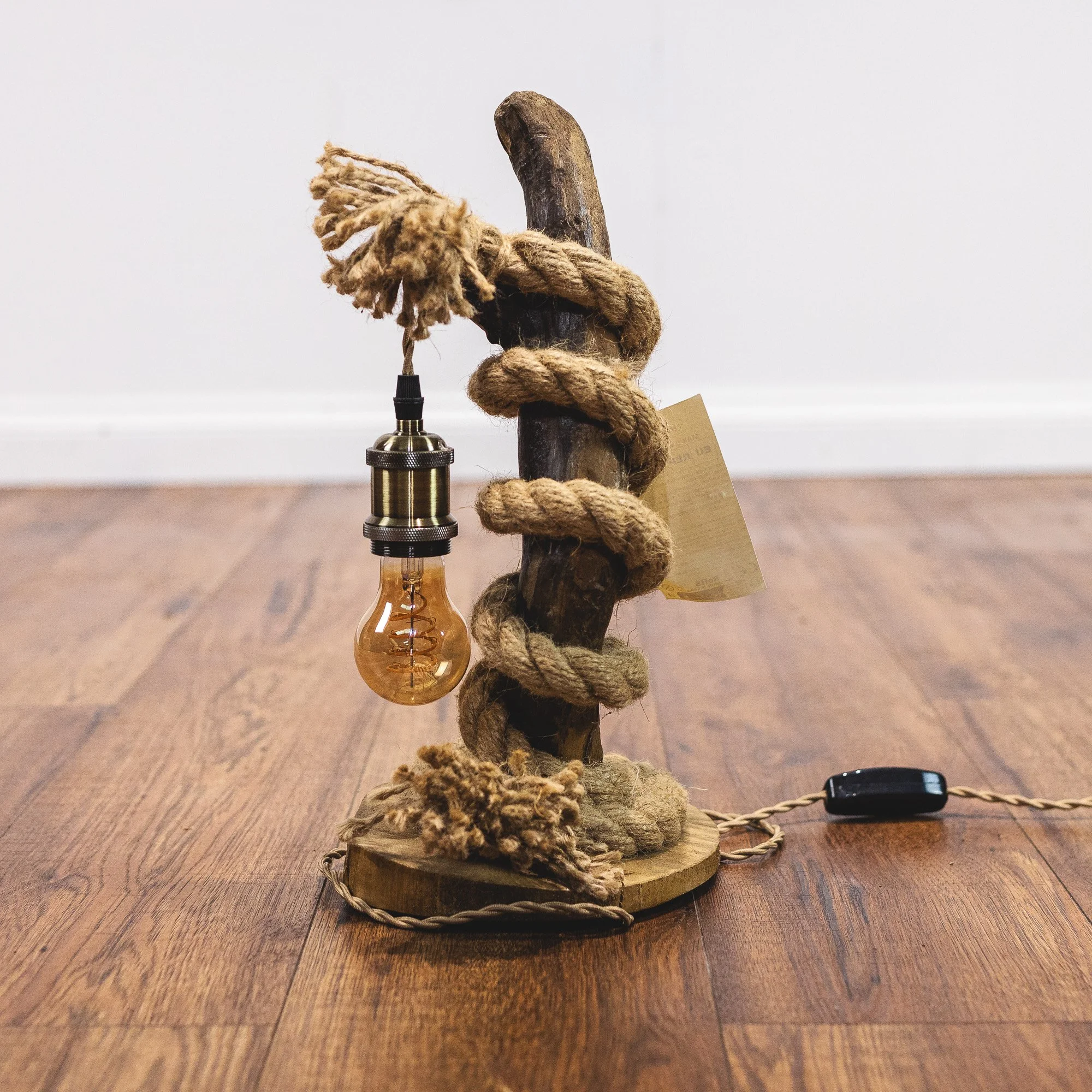 Handcrafted Natural Driftwood and Rope Twist Table Lamp – No. 2