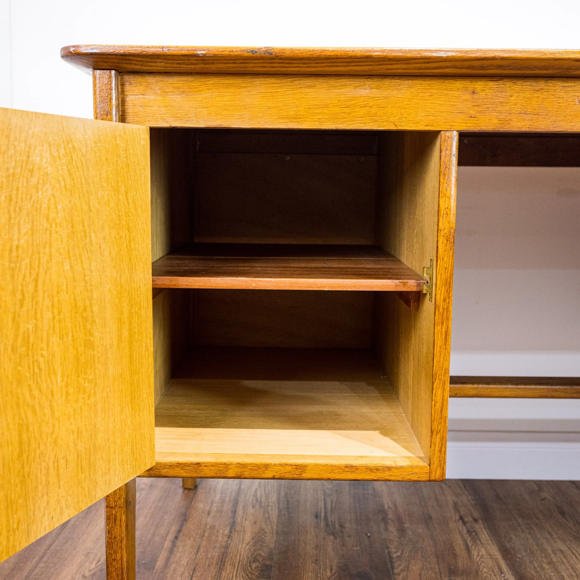 1950s Large Oak Office Pedestal Desk