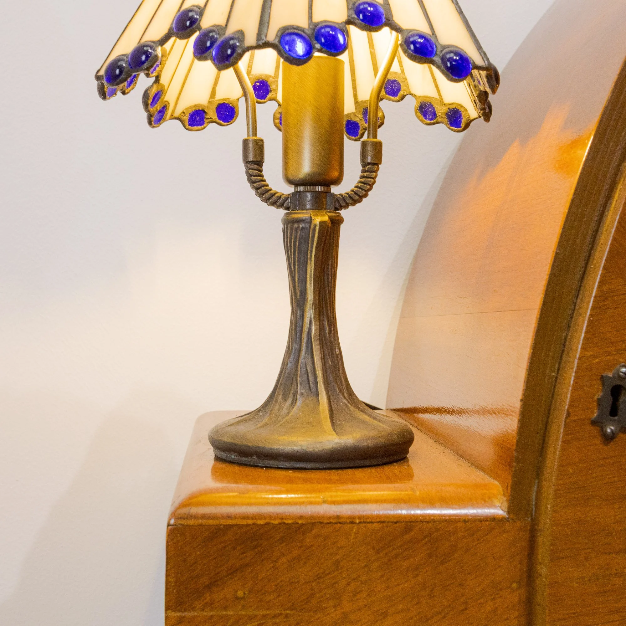 Pair of Tiffany Style Geometric Art Deco Table Lamps