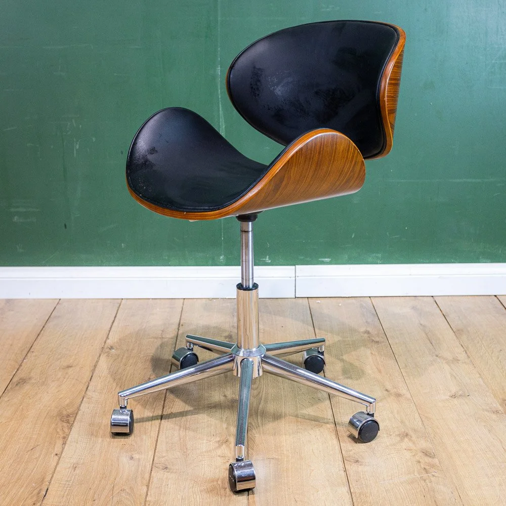 Eames Style Bentwood Teak & Chrome Office Chair