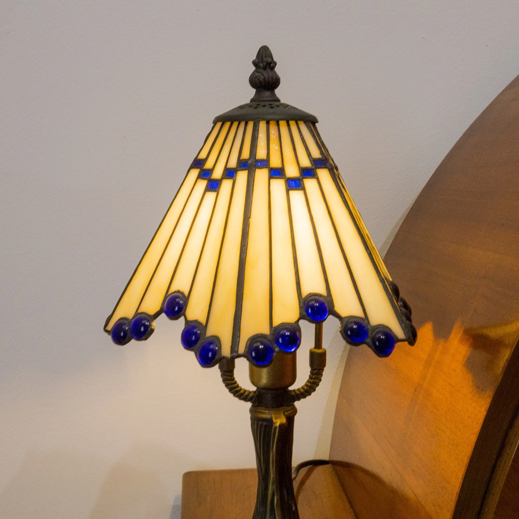 Pair of Tiffany Style Geometric Art Deco Table Lamps