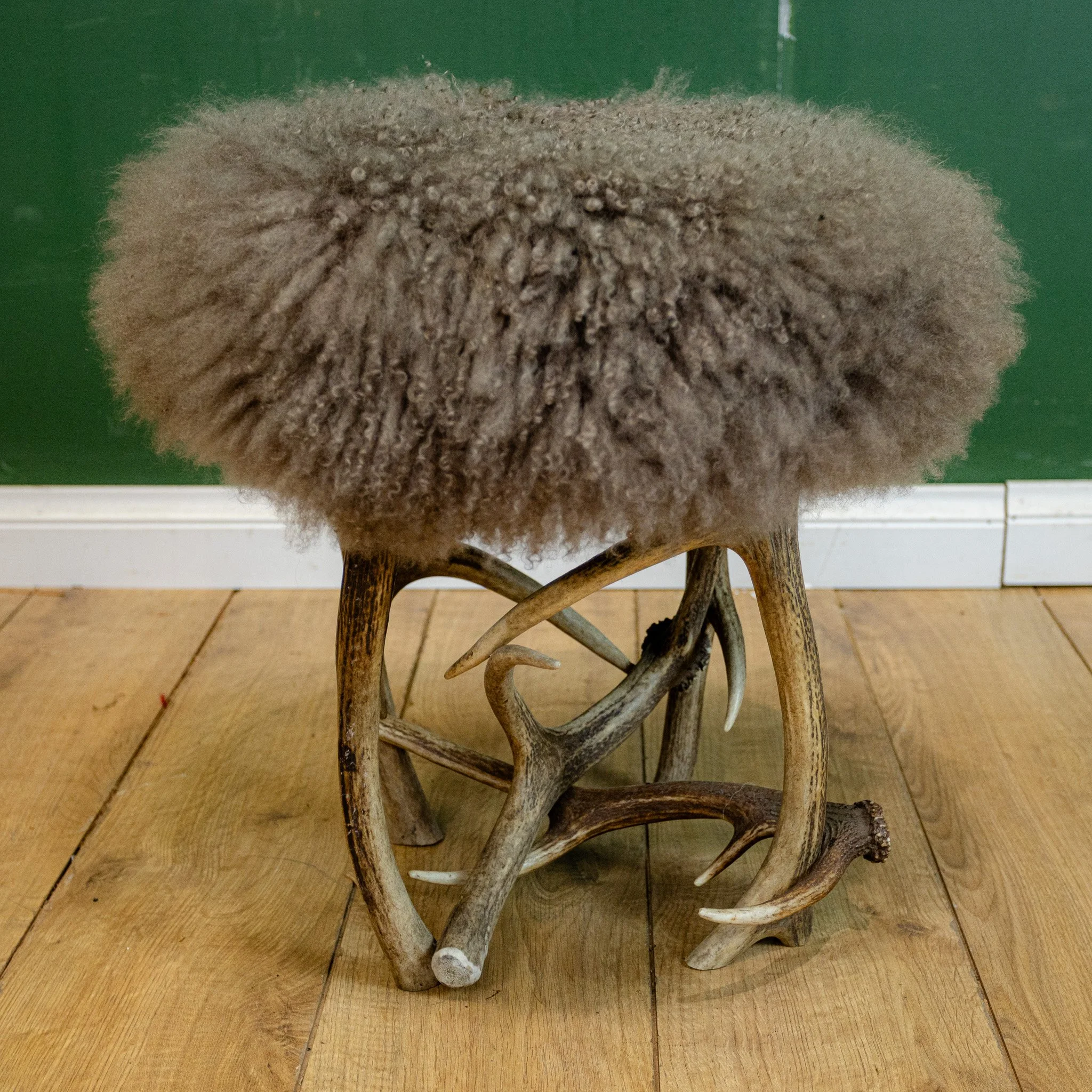 Deer Antler Stool with Merino Wool Cushion