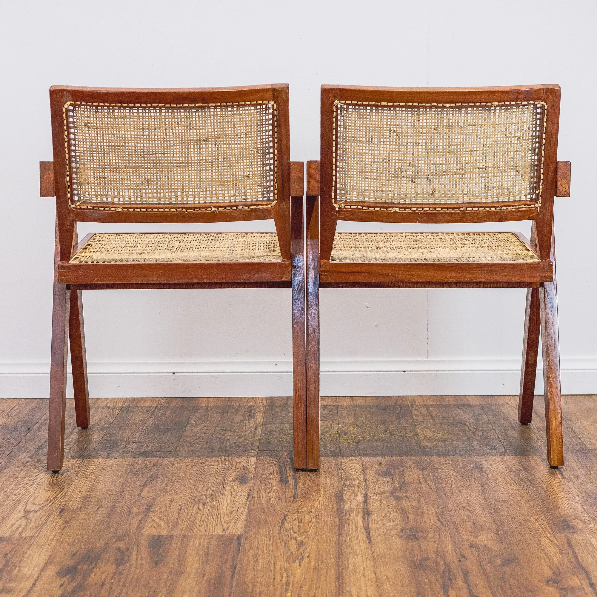 Pierre Jeanerette Style Teak and Cane Boomerang Chairs x2-11.jpg