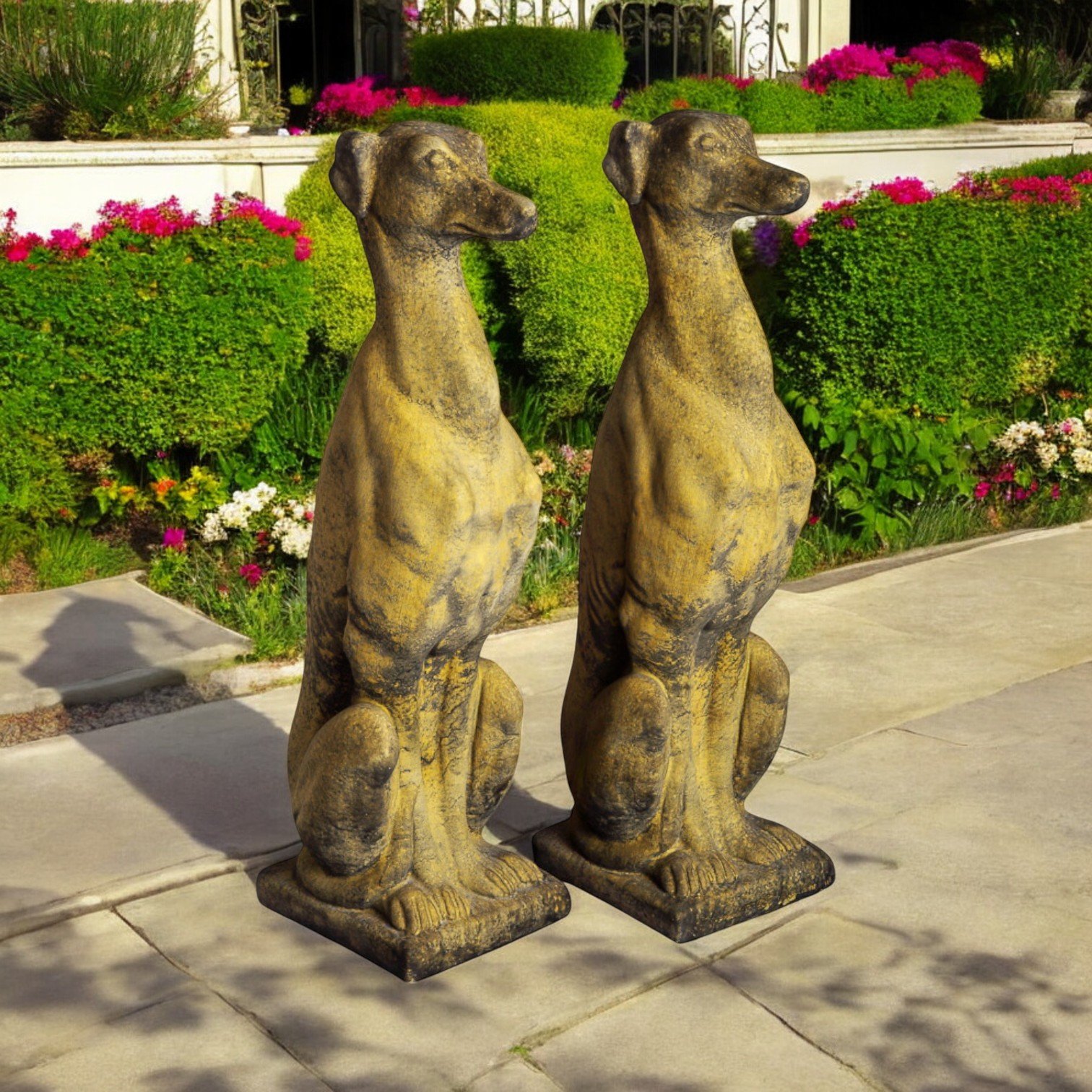 Pair of Small Greyhounds on Plinth Bases - English Stone
