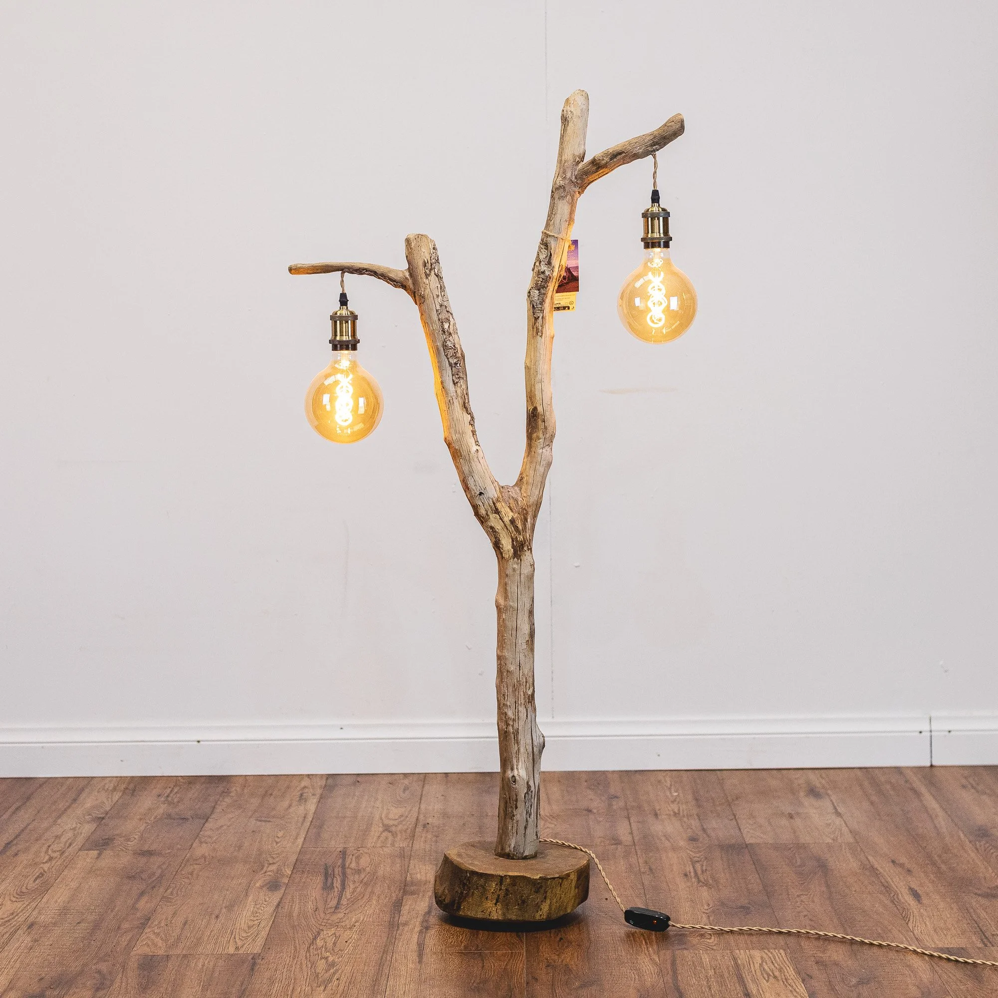 Handmade Driftwood Twin-Bulb Floor Lamp