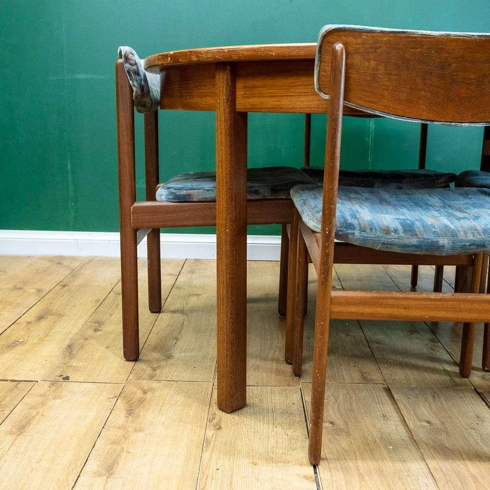 Mid-Century Teak Round Dining Table & 4 Chairs