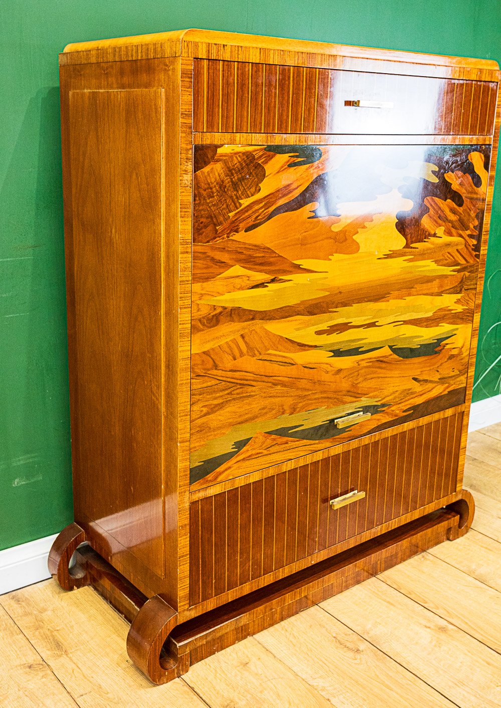 Art Deco Walnut Marquetry Media Cabinet